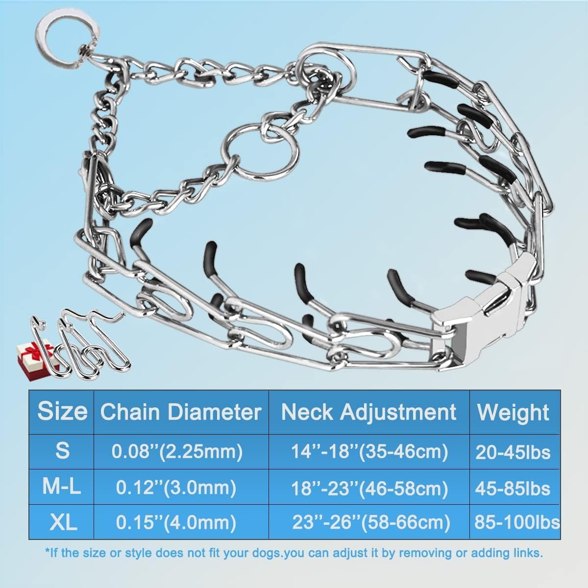 Prong Collar for Dogs, Dog Training Collar, Adjustable Size Dog Pinch No Pull Collar with Quick Release Buckle for Small Medium Large Dogs(Packed with Two Extra Links) - Image 4