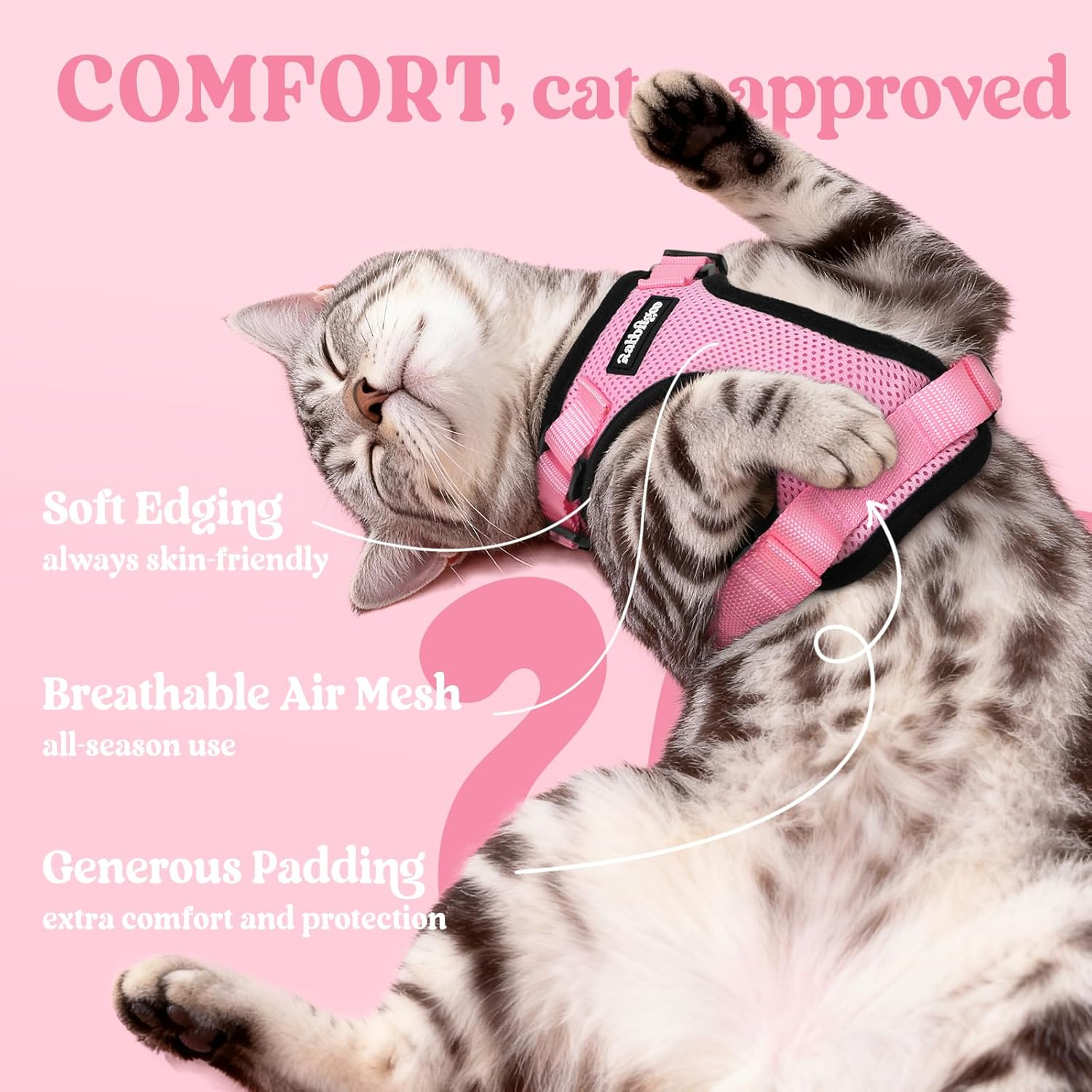 rabbitgoo Cat Harness and Leash Set, Escape Proof Kitten Harness for Safe Outdoor Walks, Soft Breathable Adjustable Vest with Reflective Strips for Kittens and Small Cats, Pink, Xs - Image 4