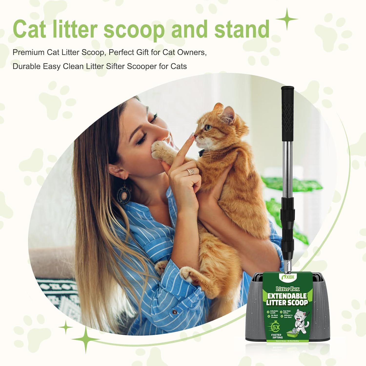 XBX Long Handle Cat Litter Scoop with Holder, Adjustable Extendable Metal Litter Scooper, Stainless Steel Shovel Sifter for Litter Box Cleaning, Durable Cat Pooper Scooper for Home Use - Image 9