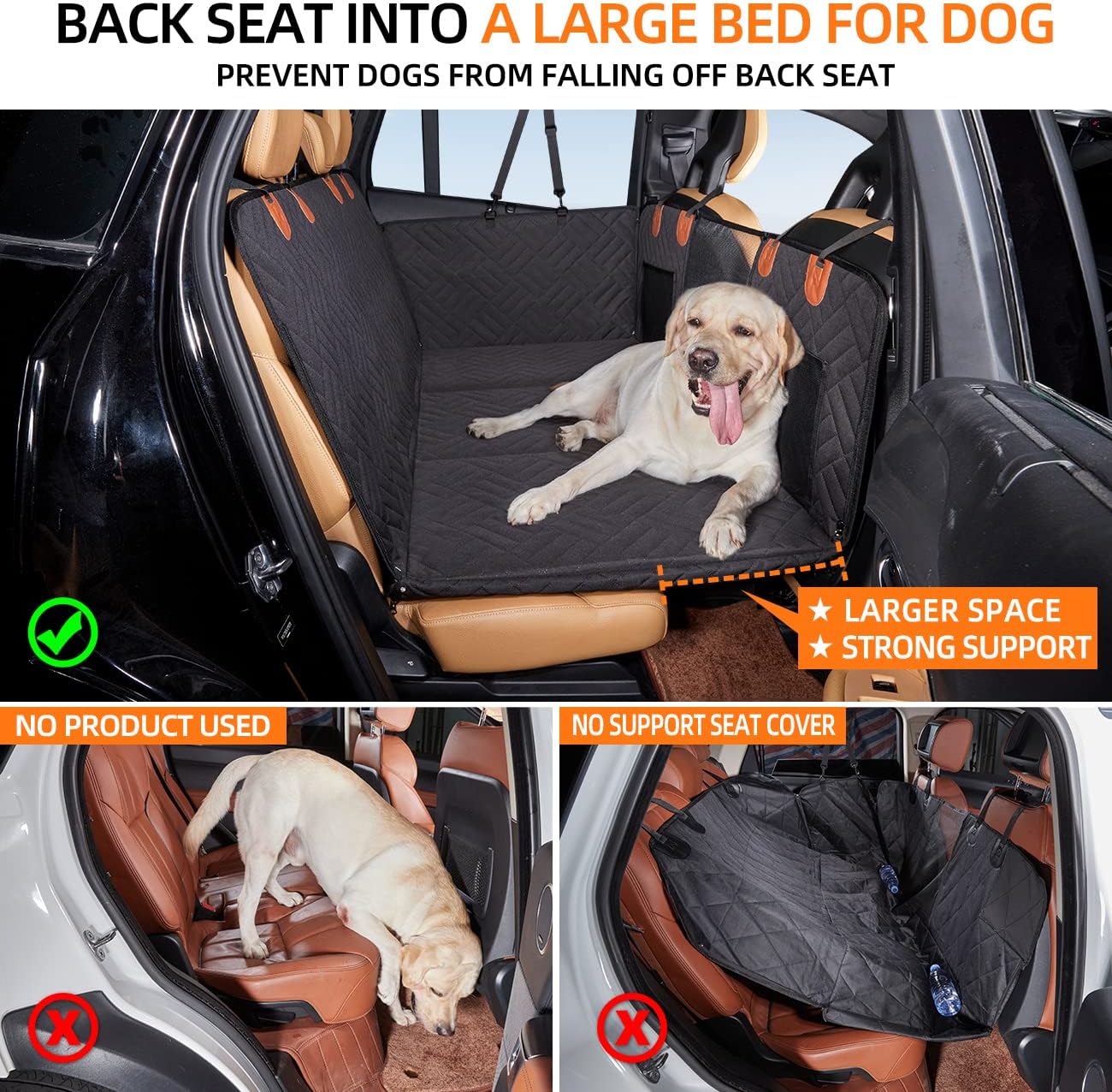 YJGF Back Seat Extender,Dog Seat Cover for Back Seat,Hard Bottom Car Seat Cover for Dogs,Dog Hammock for Car,Back Seat Pet Cover for Dogs(Black,for Car/SUV/Small Truck) - Image 2