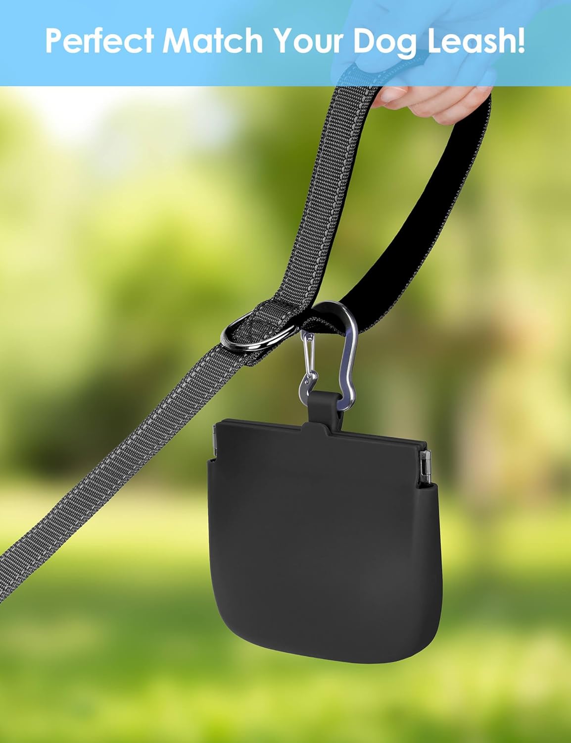 RBibei【One-Hand Access Silicone Dog Treat Pouch, Small Pocket Sized Training Pouch with Pull Tab & Auto Closing Lid for Easy Pet Training & Walking (Black) - Image 4