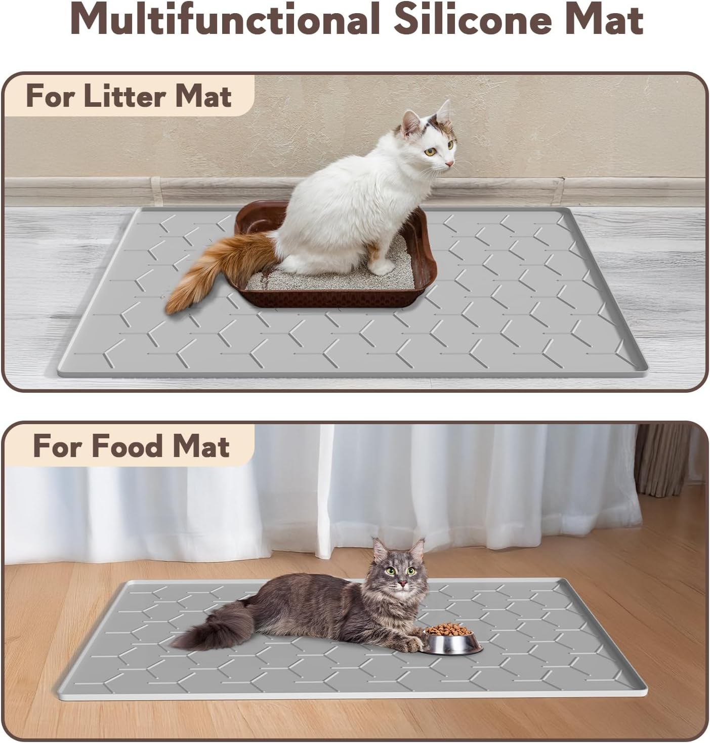 Garoopion Cat Mat for Litter Box, Large 34.05×22.5 inch Cat Litter Mat, Waterproof Silicone Pad for Floor, Gray - Image 6