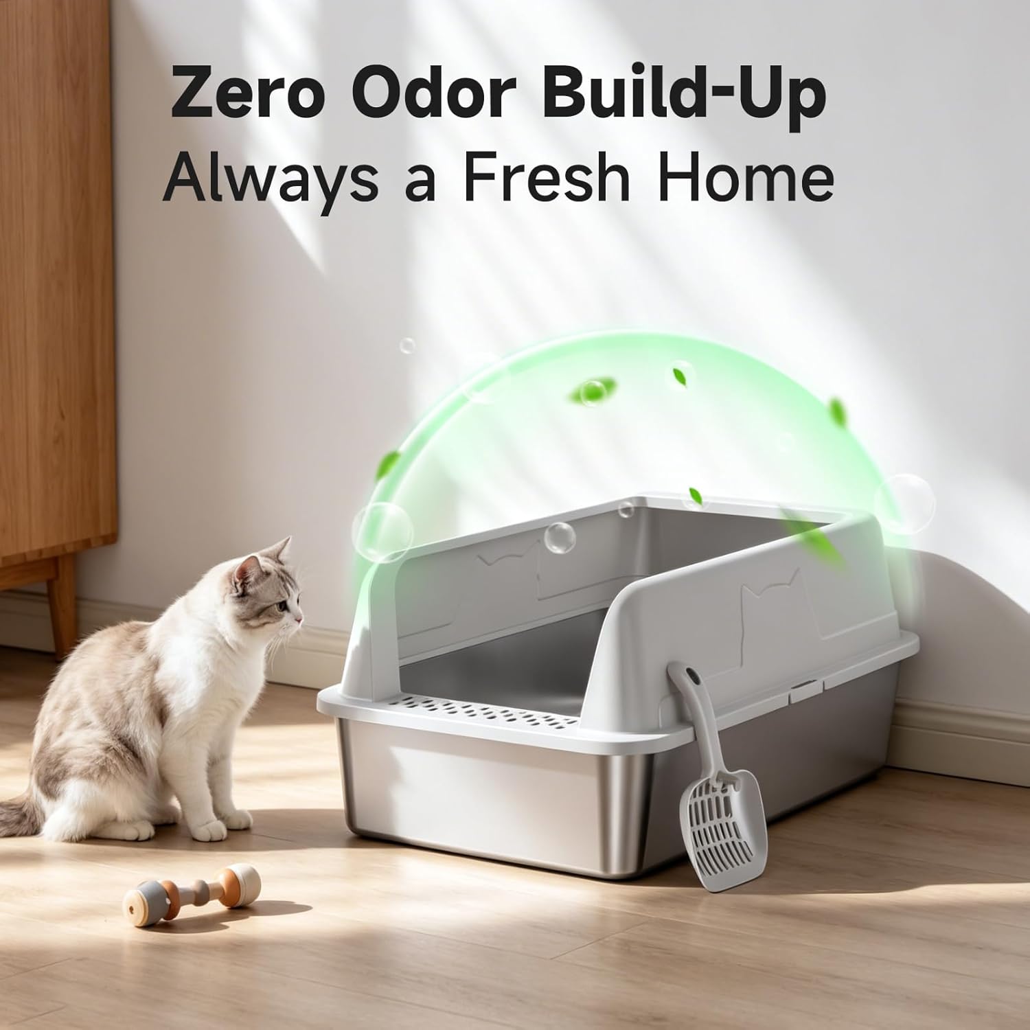 Stainless Steel XL Cat Litter Box for Cats, High-Sided Design Prevents Urine Leakage, Non-Stick, Easy to Clean, Includes Scoop, Gray - Image 8