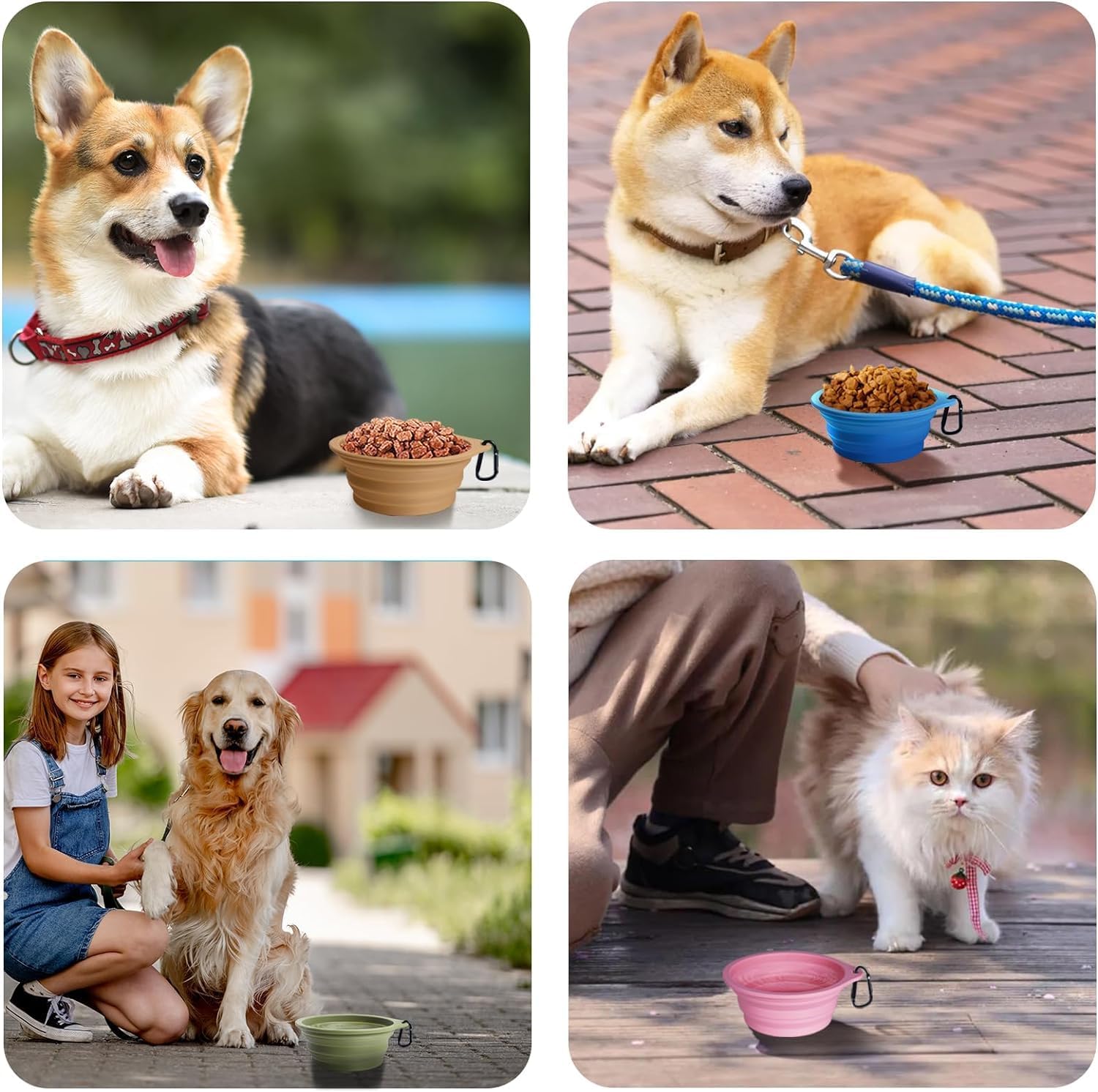 PetBonus 2-Pack Silicone Collapsible Dog Bowls, BPA Free Dishwasher Safe, Portable Foldable Expandable Travel Bowl, Food Water Feeding Cup Dish for Dogs Cats with 2 Carabiners (Grey, Chalk Pink) - Image 6