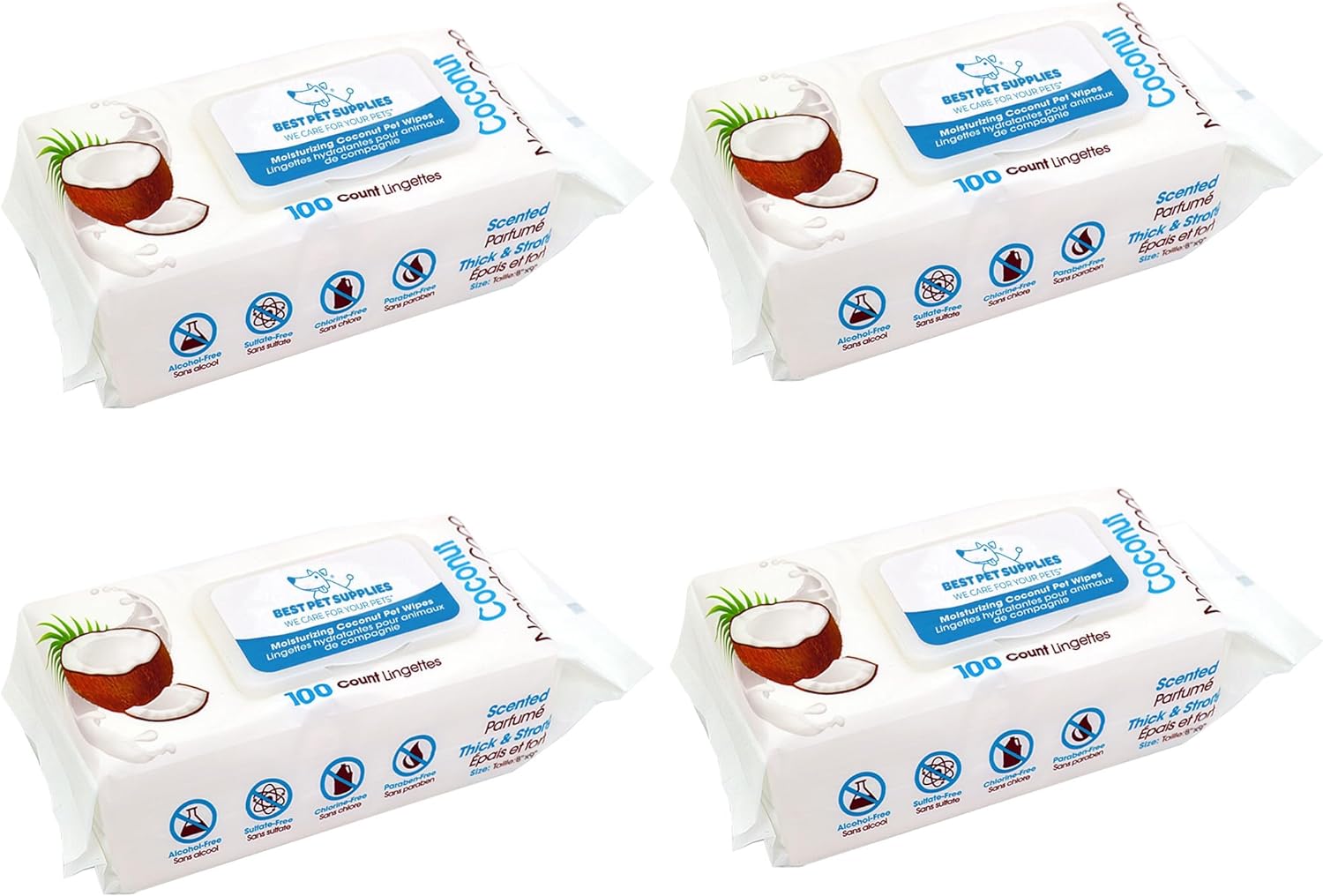 Best Pet Supplies 8" x 9" Large Dog Wipes - Cleaning and Deodorizing for Paws and Coat - Gentle Formula with Coconut Vitamin E for Puppies and Cats - 400 Count