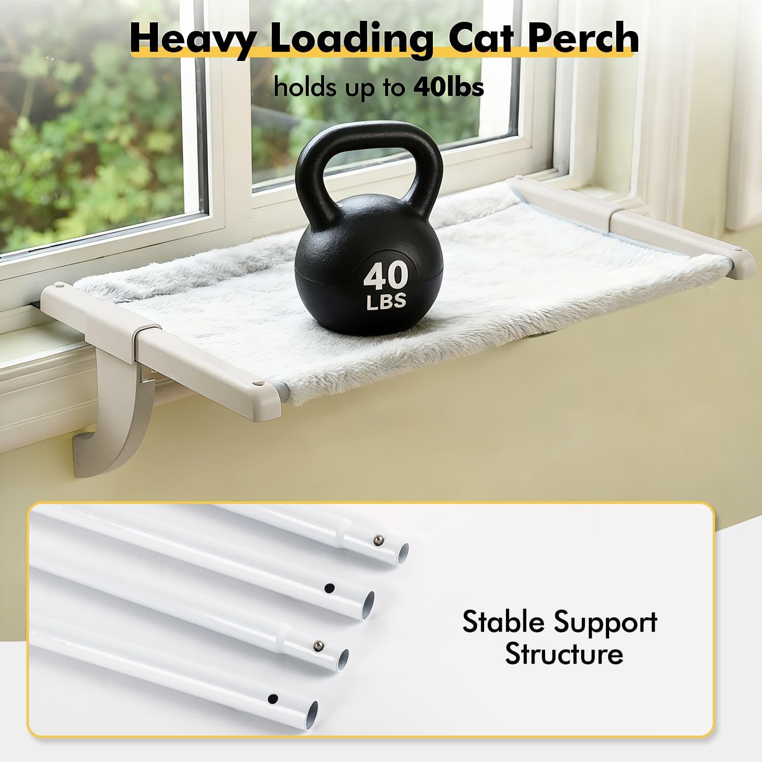 Zoratoo Window Sill Mount Cat Perch for Indoor Cats, One-Step Sliding Clamping Slot Adjustment Cat Hammock with Washable Cover, No Suction Cups Pet Bed for Windowsill & Bedside (Large) - Image 5