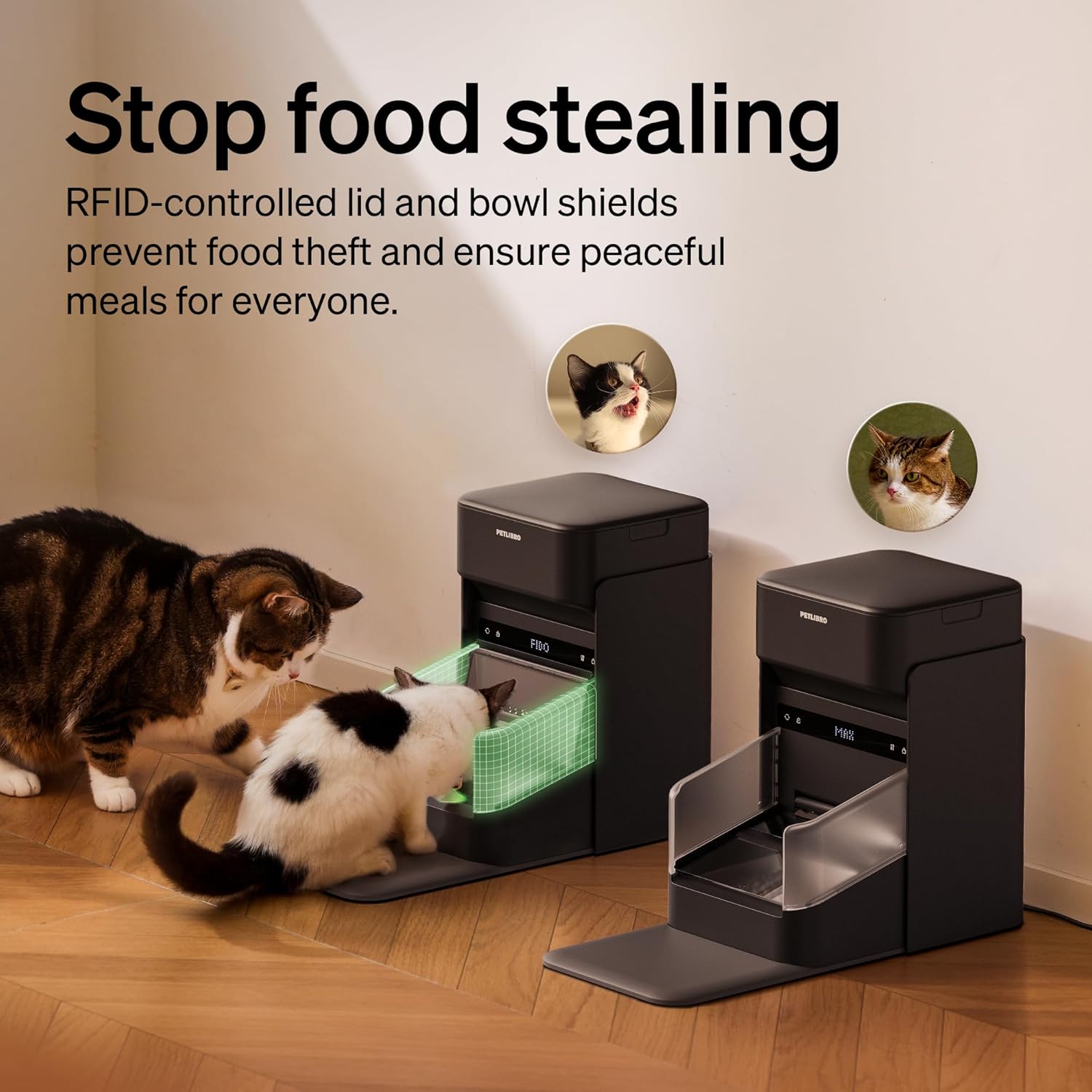 PETLIBRO RFID Cat Feeders for 2 Cats, Collar Sensor for Personalized Meals, Cats Recognition, Diet Tracking and Anti-Stealing for Multi-Pets Homes and Different Diets, Automatic Pet Feeder (Pack of 2) - Image 4