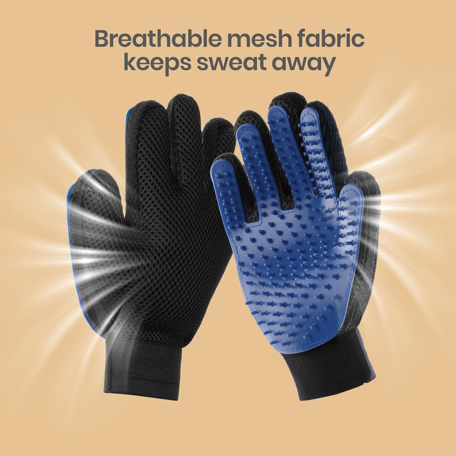 Pet Hair Remover Glove - Gentle Pet Grooming Glove Brush - Deshedding Glove - Massage Mitt with Enhanced Five Finger Design - Perfect for Dogs & Cats with Long & Short Fur - 1 Pack (Right-hand), Blue - Image 7