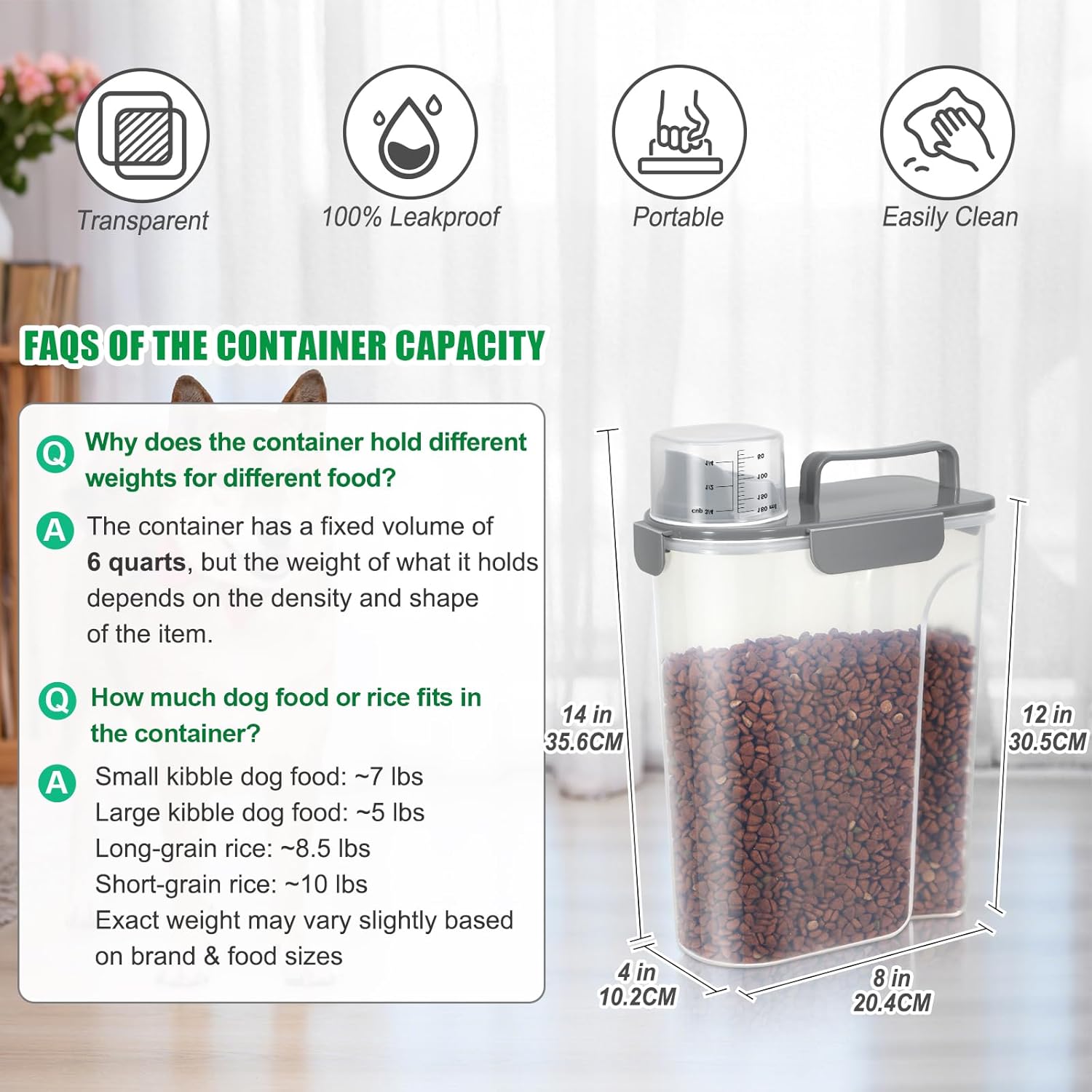 TBMax Large Cat Food Storage Container, Portable Dog Food Container with Upgraded Large Spout and Cup, Travel Pet Food Storage Dispenser for Small Animal Kibble Storage, Bird Seed Container - Grey - Image 2