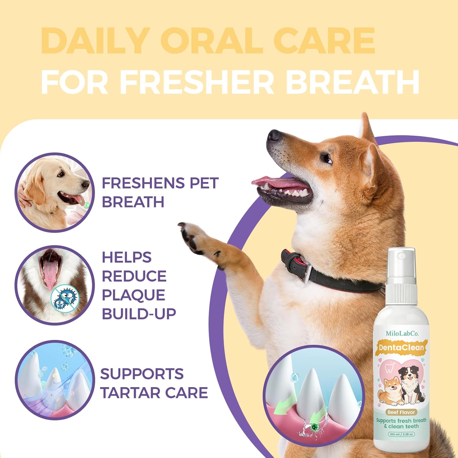 Milolabco Advanced Dental Spray, Dentaclean for Dogs & Cats, Probiotic Oral Care Spray for Fresh Breath, Helps Support Clean Teeth & Healthy Gums - No Brushing (1 Pack) - Image 3