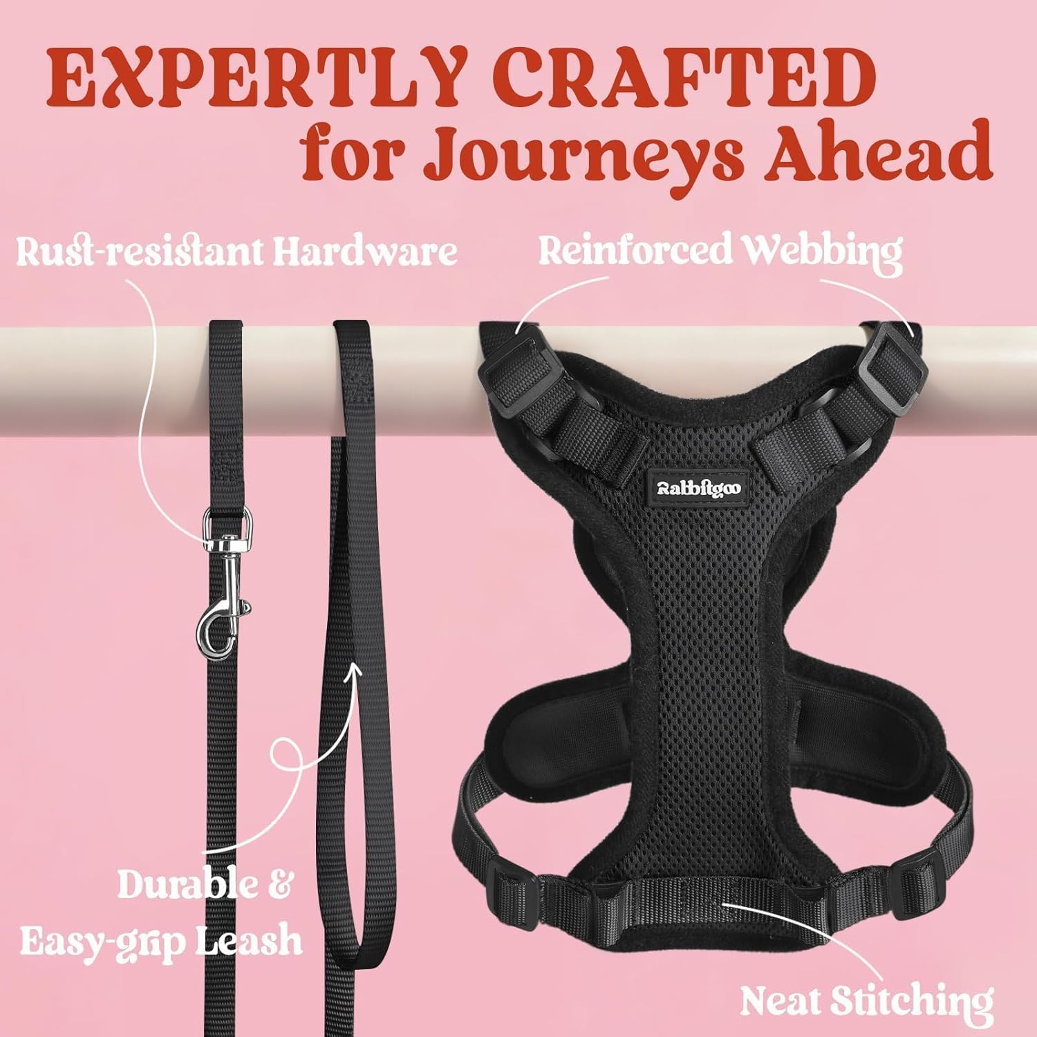 rabbitgoo Cat Harness and Leash Set, Escape Proof Kitten Harness for Safe Outdoor Walks, Soft Breathable Adjustable Vest with Reflective Strips for Kittens and Small Cats, Black, Xs - Image 7