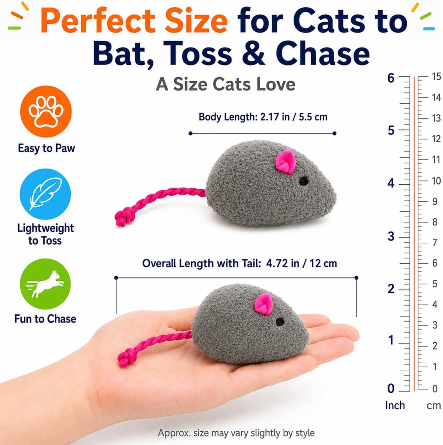20-Pack Catnip Mouse Toys - Assorted Colors, Plush Mice with Catnip, Interactive Cat Toys for Indoor Kittens & Adults, Durable Cat Teaser Set - Image 4