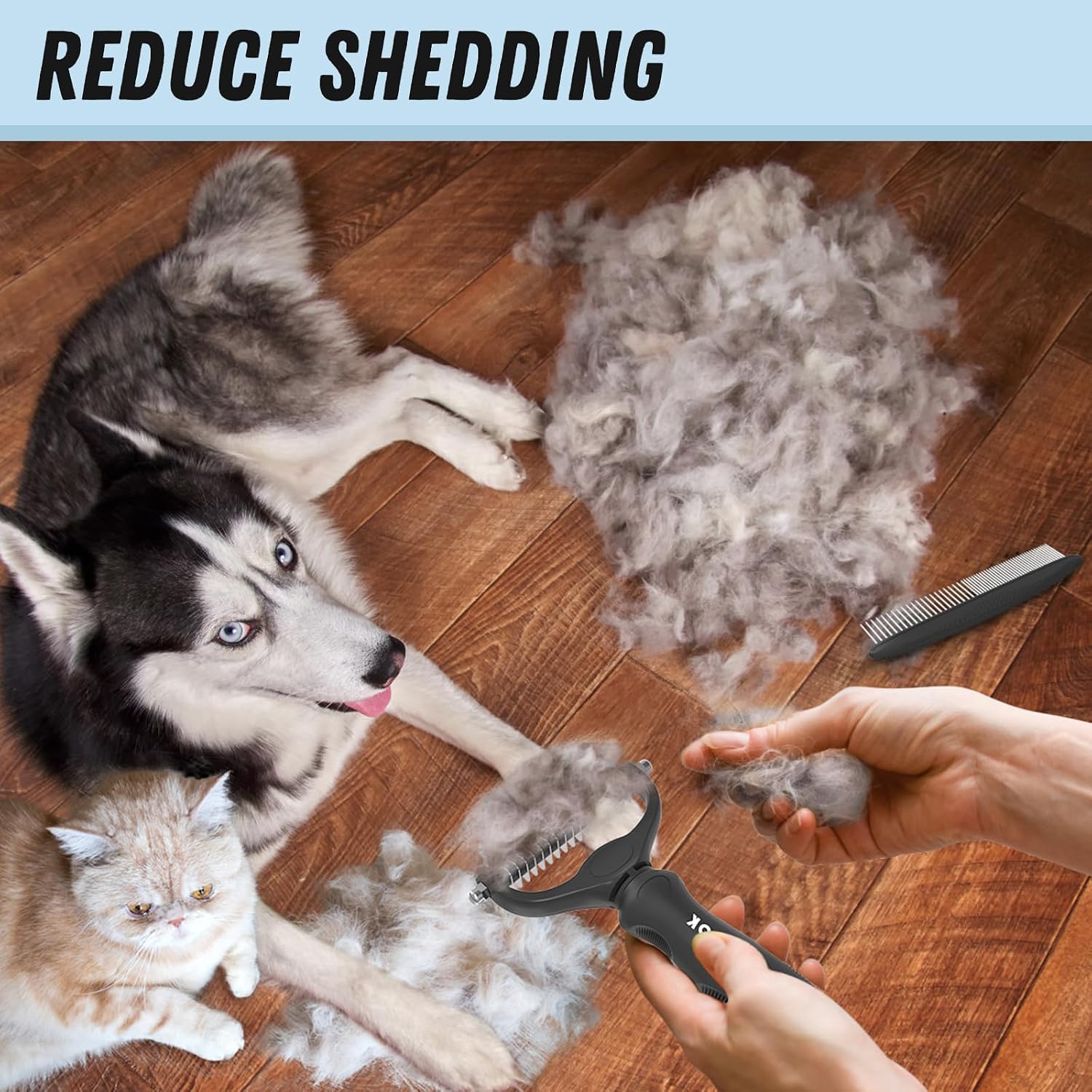 Docrok Pet Grooming Combo: Undercoat Rake, Dematting Deshedding Brush for Long-Haired Dogs and Cats, Black - Image 5