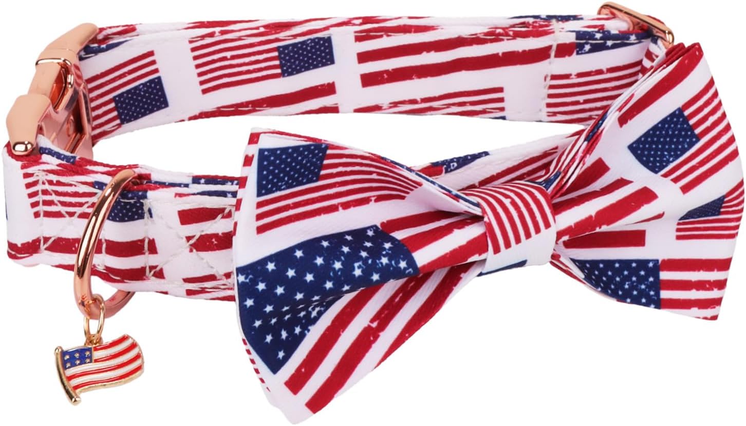 PTDECOR American Flag Dog Collar with Bow Tie, Adjustable Patriotic 4th of July Pet Collars for Medium Dogs (Medium) - Image 5