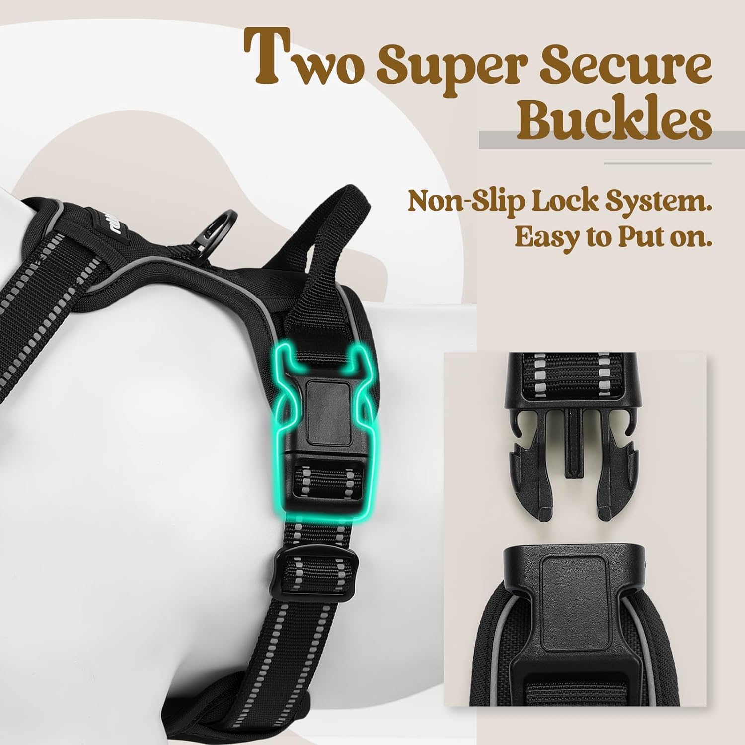 rabbitgoo Dog Harness No Pull with 2 Leash Clips, Adjustable Soft Padded, Reflective Oxford No Choke Pet Vest with Easy Control Handle for Large Dogs, Black, L - Image 3