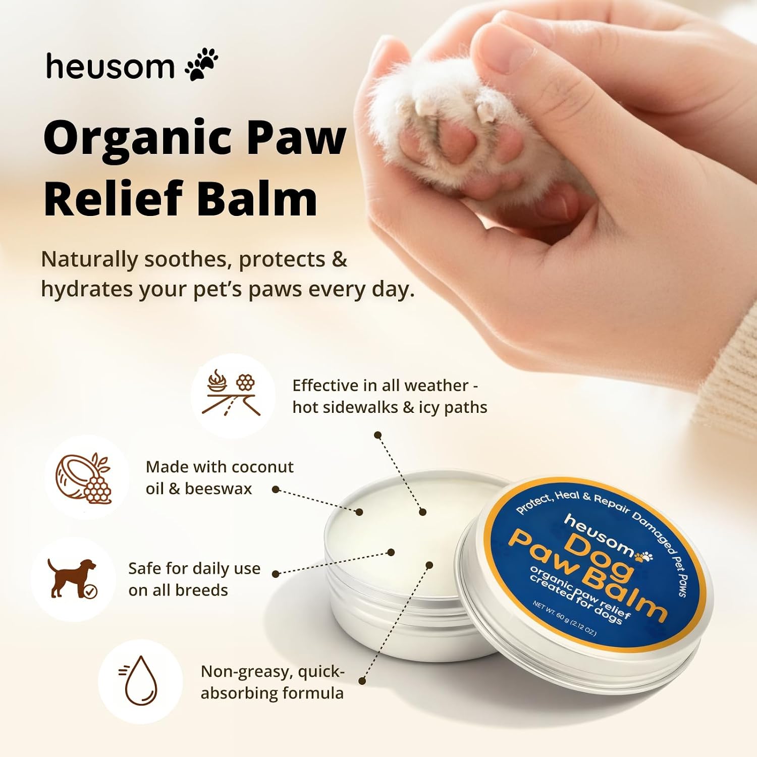Silent Groom Pro Organic Pet Paw & Nose Balm | Natural Moisturizer for Dogs & Cats - Paws, Pads, Nose & Elbow | Lick Safe Cream with Coconut Oil & Beeswax | Anti-Dry Skin Relief & Protector - Image 2