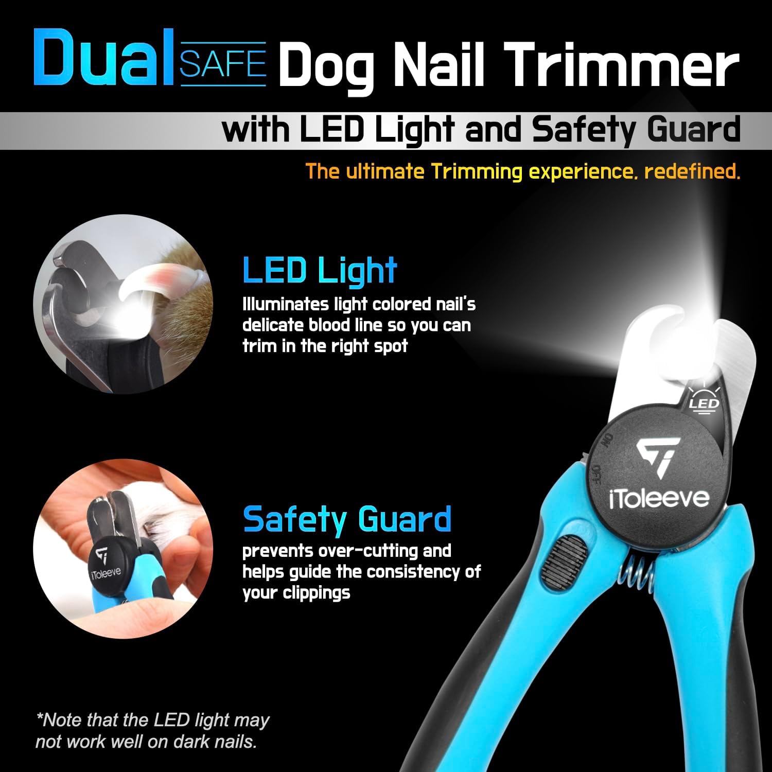 iToleeve LED Dog Nail Clipper with Light, Illuminates Nails or Bloodline for Safe and Easy Trimmers, Extra Sharp for Thick Nails, Quick Sensor, Avoid Over Cutting Toenail, for Cats & Dogs - Image 2