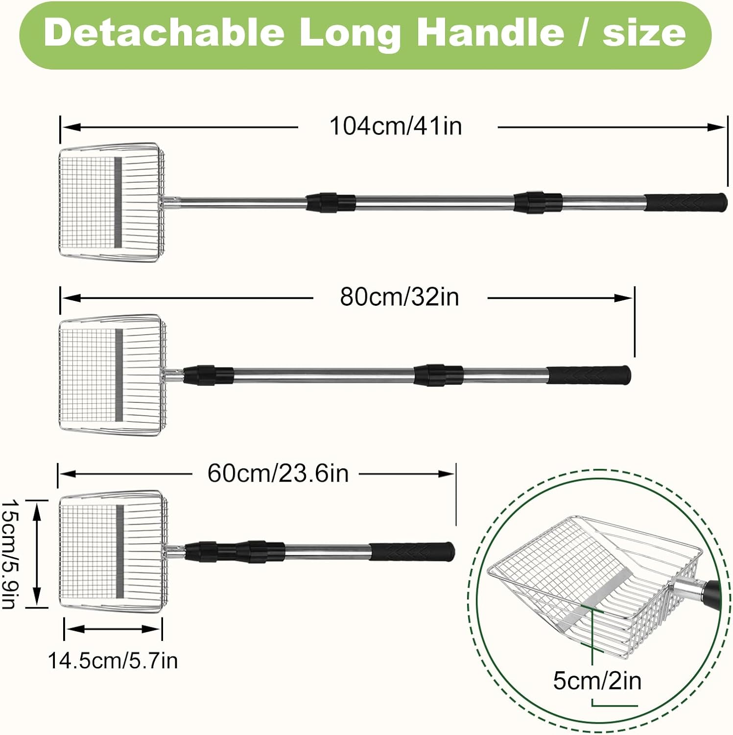 XBX Long Handle Cat Litter Scoop with Holder, Adjustable Extendable Metal Litter Scooper, Stainless Steel Shovel Sifter for Litter Box Cleaning, Durable Cat Pooper Scooper for Home Use - Image 3