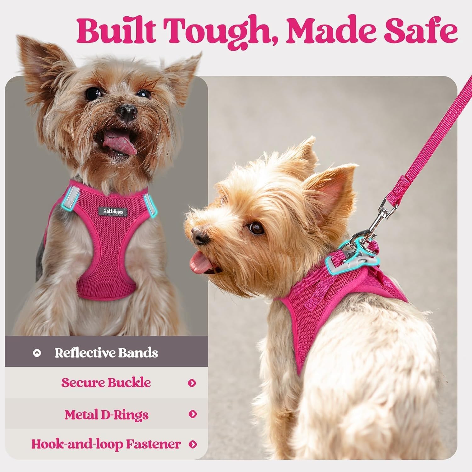 rabbitgoo Dog Harness Small Sized and Leash Set, Step in Soft Light Puppy Vest, Breathable Mesh Pet Harness, Reflective for Safe Easy Walking, Rose Red S - Image 5