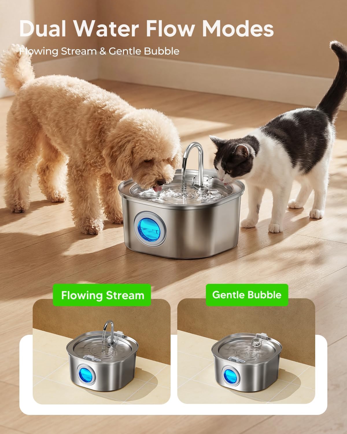 PEKTACO Stainless Steel Cat Water Fountain, 3.2L/108oz Cat Water Dispenser with Quiet Water Pump, Dishwasher Safe Pet Drinking Fountain for Cats - Image 8