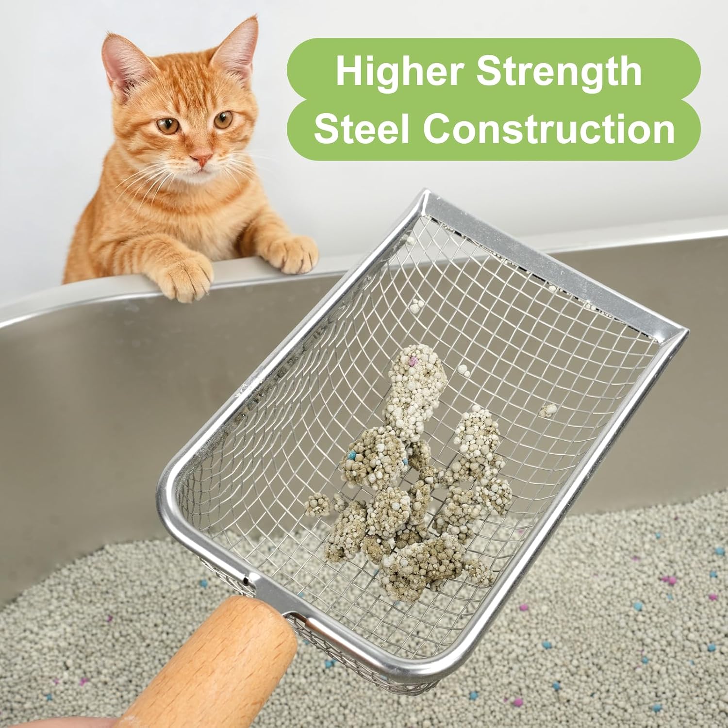 XBX Cat Litter Scoop with Holder – Metal Mesh Litter Scooper, Wooden Handle Fine Litter Scoop with Small Holes for Litter Box, Efficient Sifting and Easy Cleaning - Image 6