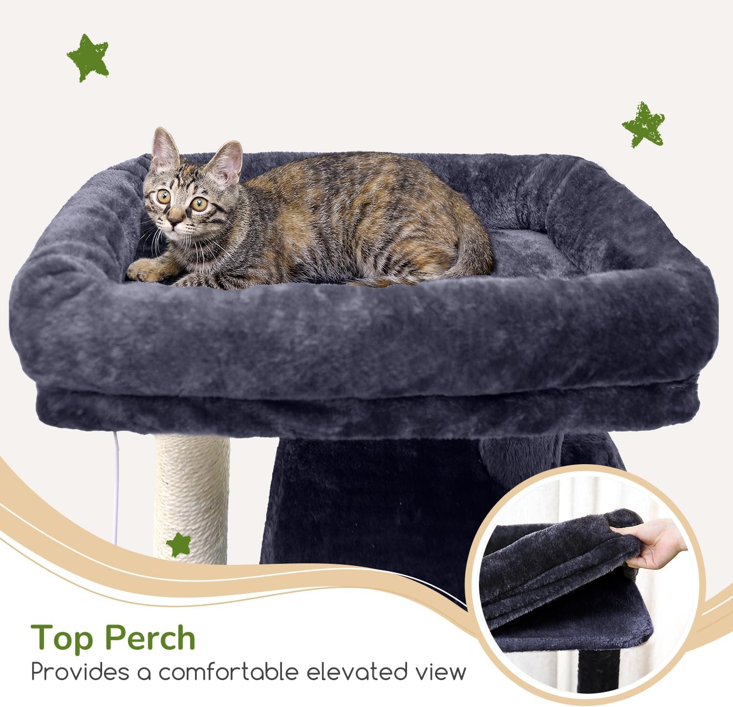 Globlazer Heavy Duty Cat Tree, 70 inch Sturdy Cat Tree for Indoor Cats Extra Large Cat Tower with Scratching Post, Hammock, Cat Condo for Adult Cats Kittens, F70 Pro, Dark Grey - Image 4