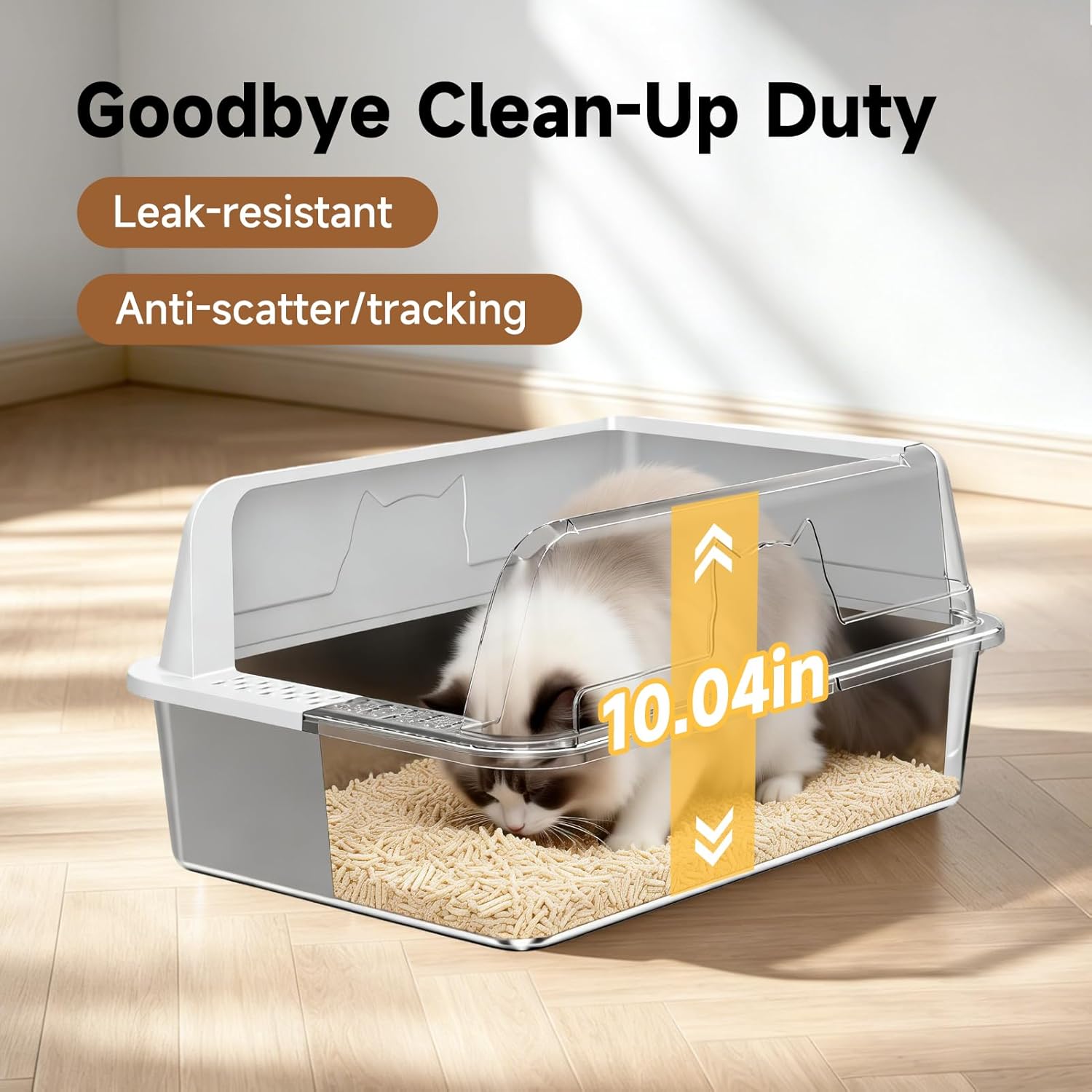 Stainless Steel XL Cat Litter Box for Cats, High-Sided Design Prevents Urine Leakage, Non-Stick, Easy to Clean, Includes Scoop, Gray - Image 6