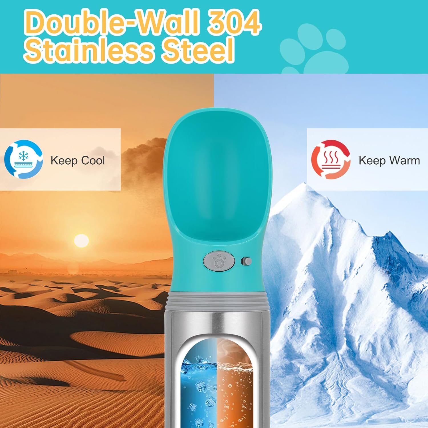 Portable Dog Water Bottle, 14 OZ, Stainless Steel Leak Proof Puppy Water Dispenser with Drinking Feeder for Pets Travel, Walking, Hiking and Outdoor Activities - Image 3
