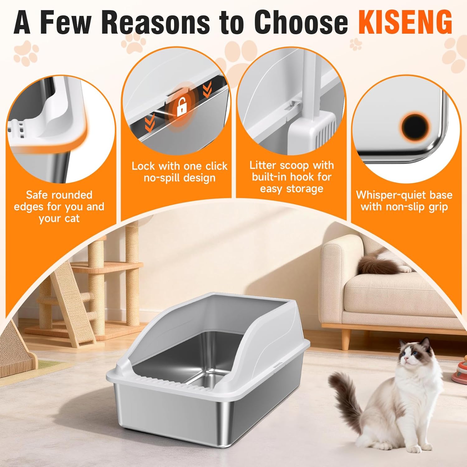 Stainless Steel Cat Litter Box, Extra Large XL Odor Free Metal Litter Box with High Sides Lid, Open Top Litter Pan Include Scoop Easy Cleaning Kitty Cat Box Anti-Urine Leakage, Non-Sticky - Image 7