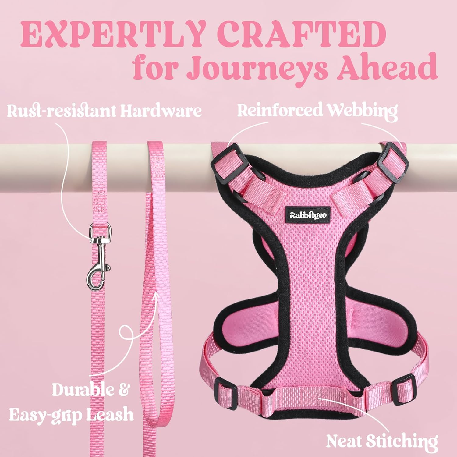 rabbitgoo Cat Harness and Leash Set, Escape Proof Kitten Harness for Safe Outdoor Walks, Soft Breathable Adjustable Vest with Reflective Strips for Kittens and Small Cats, Pink, Xs - Image 7