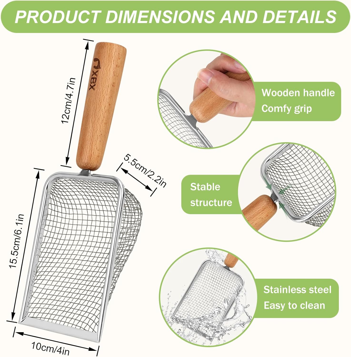 XBX Cat Litter Scoop with Holder – Metal Mesh Litter Scooper, Wooden Handle Fine Litter Scoop with Small Holes for Litter Box, Efficient Sifting and Easy Cleaning - Image 5