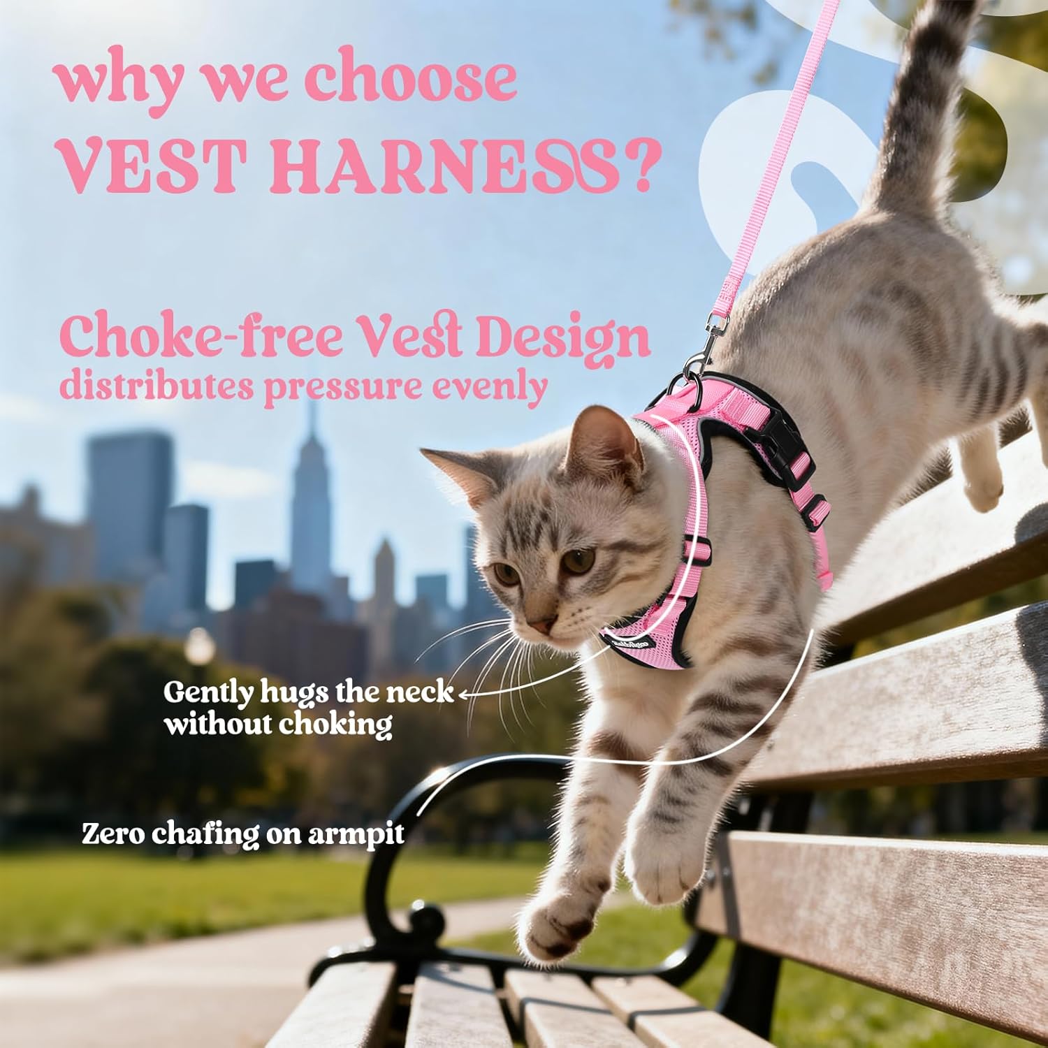 rabbitgoo Cat Harness and Leash Set, Escape Proof Kitten Harness for Safe Outdoor Walks, Soft Breathable Adjustable Vest with Reflective Strips for Kittens and Small Cats, Pink, Xs - Image 3
