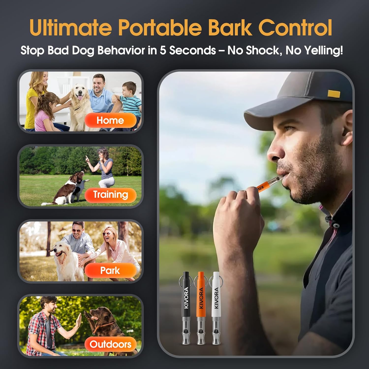 KIVORA 4 Pack Dog Whistle to Stop Barking Neighbors Dog,304 Stainless Steel Adjustable Ultrasonic Silent Dog Training Whistle for Recall & Bark Control,Professional Whistle Suitable for All Dogs - Image 4