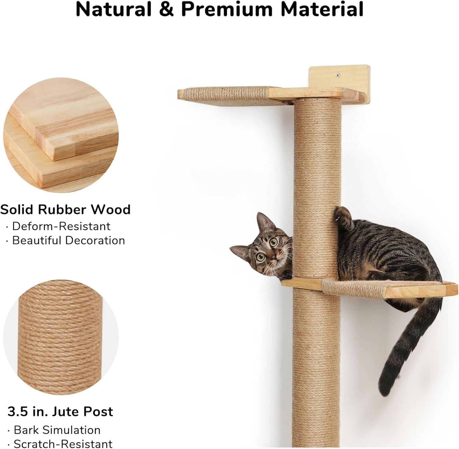 FUKUMARU Wall-Mounted Cat Tree for Small & Medium Cats, 5-Tier Tall Cat Climbing Tower with Scratching Post, Indoor Cat Wall Shelves for Climbing, Scratching & Lookout - Image 4