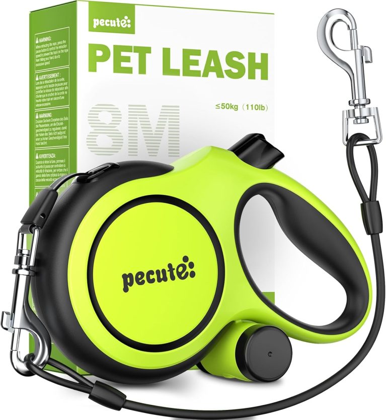 Pecute Retractable Dog Leash 26FT, Heavy Duty Chew Proof Steel Cable for Large Dogs 33-110LBS, Anti-Slip Handle with Poop Bag Holder for Hiking, Camping, Outdoor Walking (Green)
