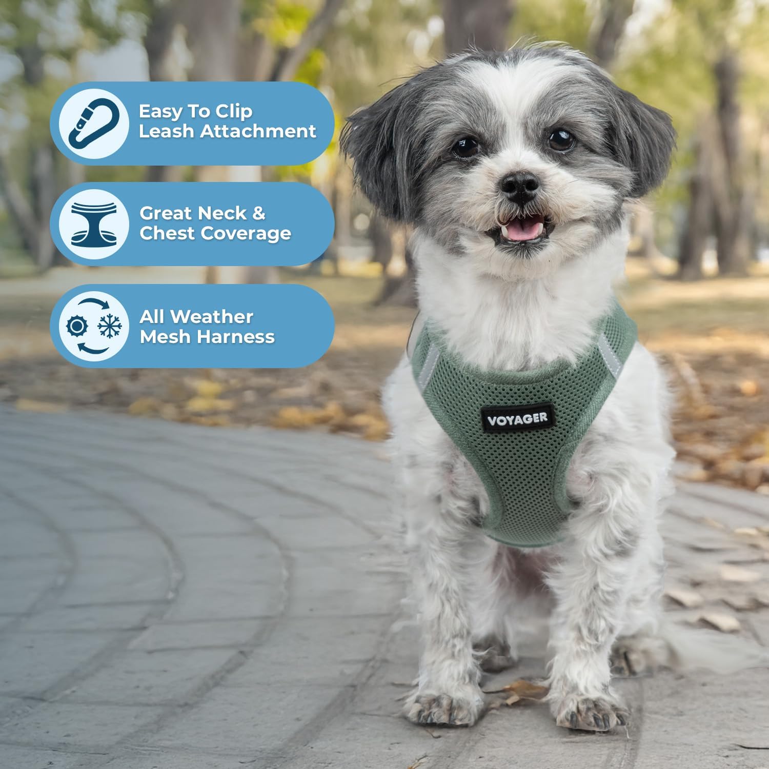Best Pet Supplies Voyager Step-in Air Harness - All Weather Mesh, Reflective, No Pull Harness for Dogs, Cats - Secure with Hook & Loop Fastener, Buckle, Double D-Rings - Moss Green, S - Image 2