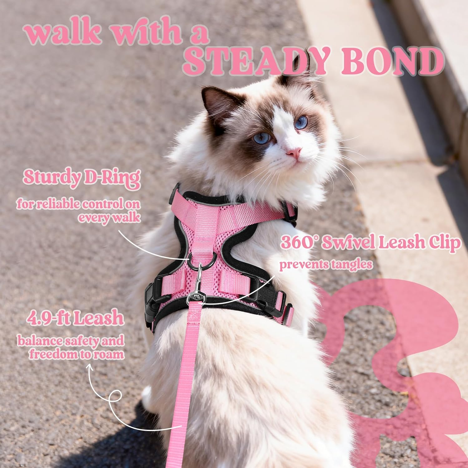 rabbitgoo Cat Harness and Leash Set, Escape Proof Kitten Harness for Safe Outdoor Walks, Soft Breathable Adjustable Vest with Reflective Strips for Kittens and Small Cats, Pink, Xs - Image 5