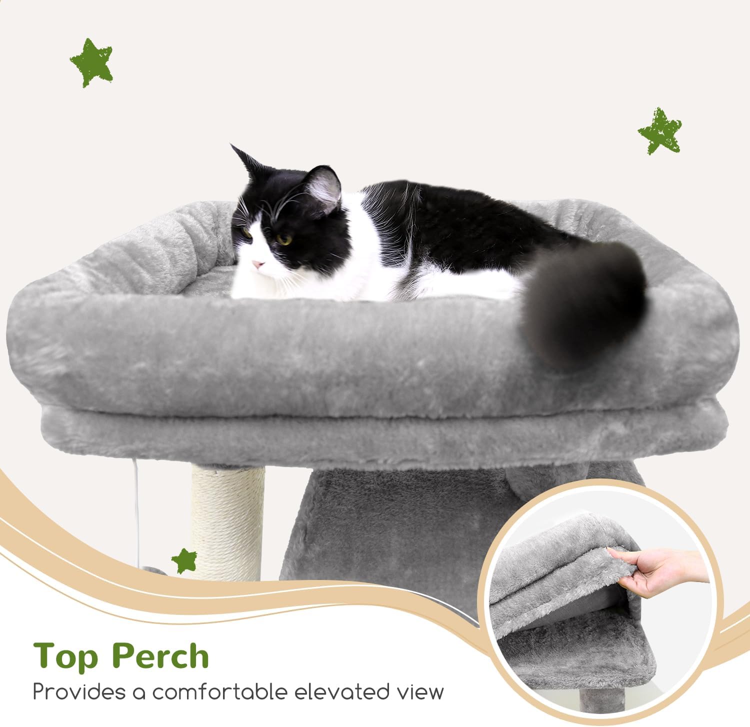 Globlazer Heavy Duty Cat Tree, 70 inch Sturdy Cat Tree for Indoor Cats Extra Large Cat Tower with Scratching Post, Hammock, Cat Condo for Adult Cats Kittens, F70 Pro, Light Grey - Image 2