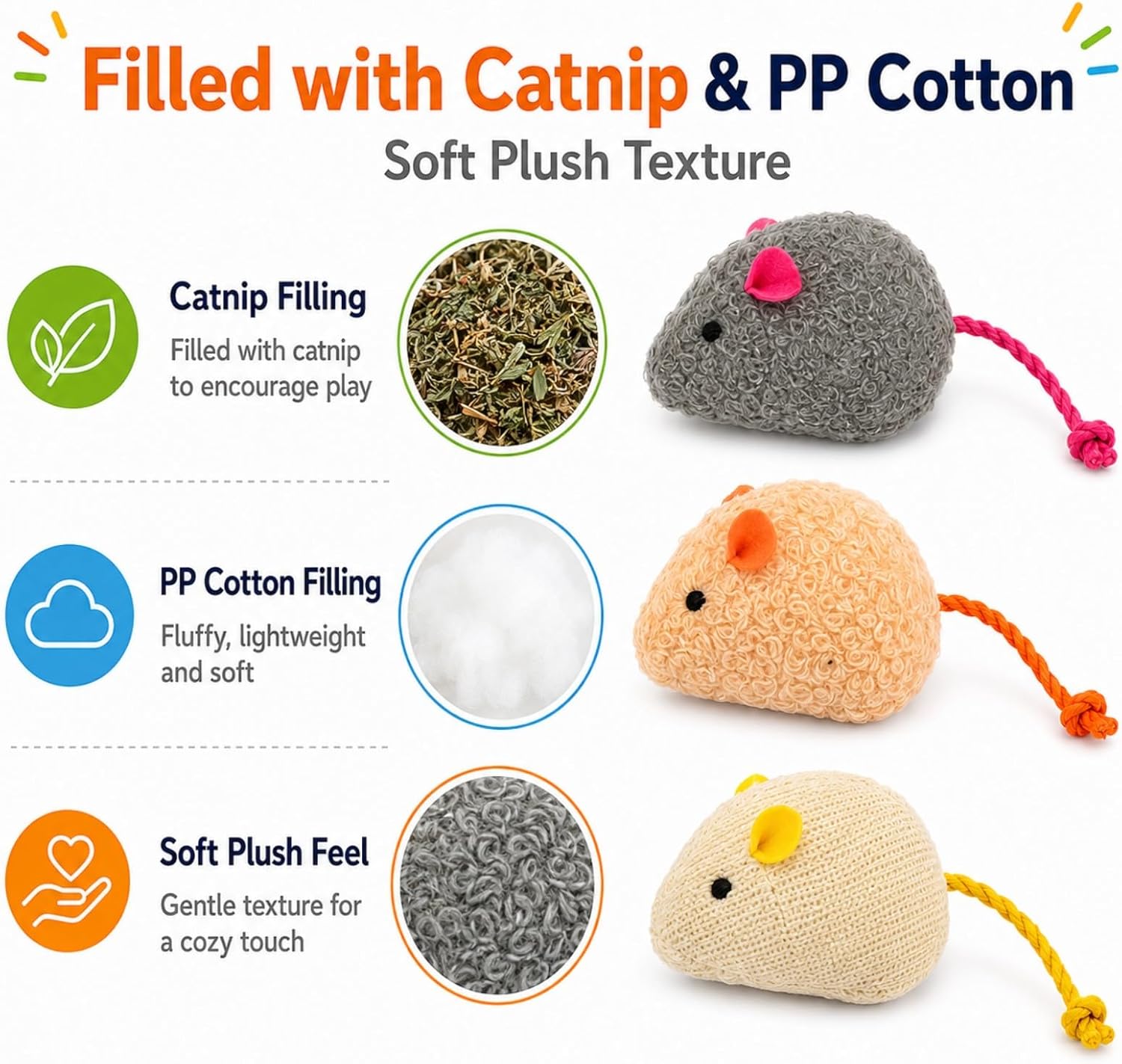 20-Pack Catnip Mouse Toys - Assorted Colors, Plush Mice with Catnip, Interactive Cat Toys for Indoor Kittens & Adults, Durable Cat Teaser Set - Image 3
