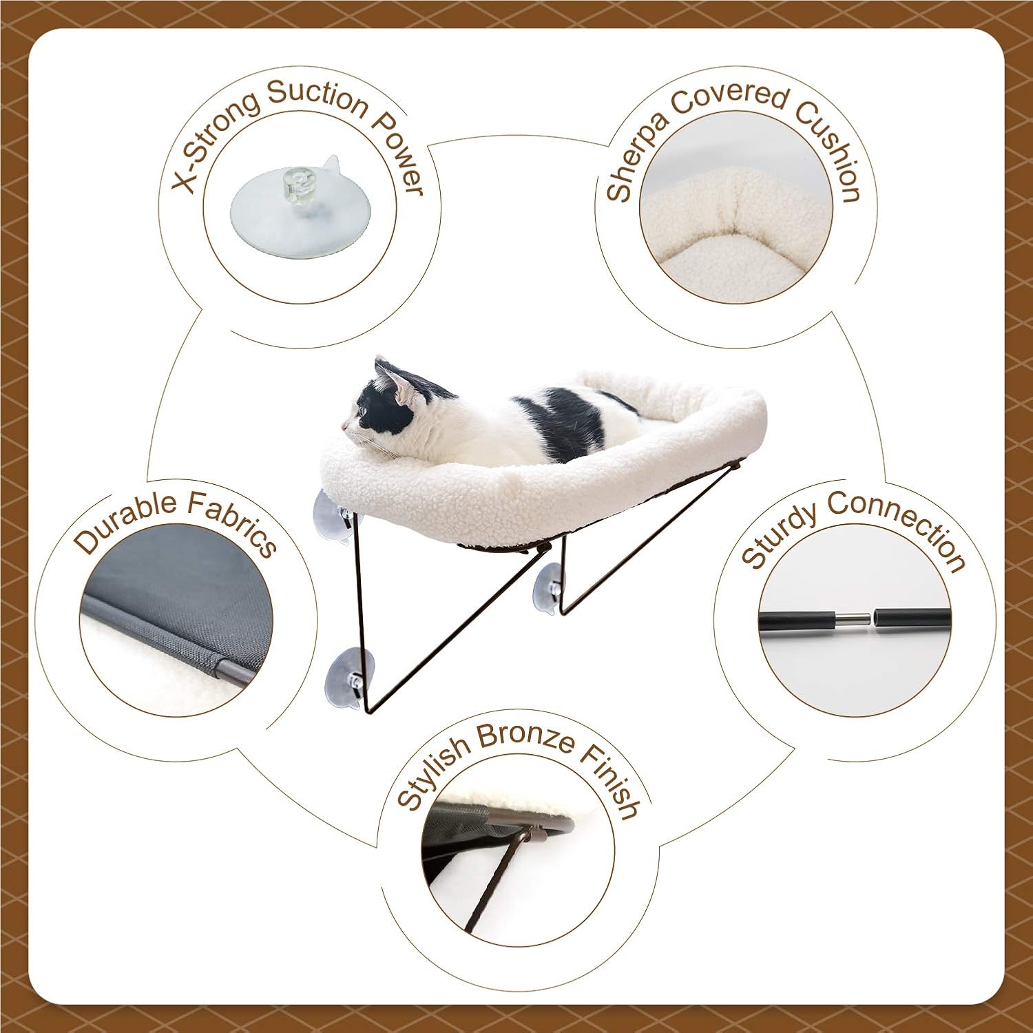 Zakkart Cat Window Perch - 100% Metal Supported from Below - Comes with Warm Spacious Pet Bed - Cat Window Hammock for Large Cats & Kittens - for Sunbathing, Napping & Overlooking (White) - Image 4
