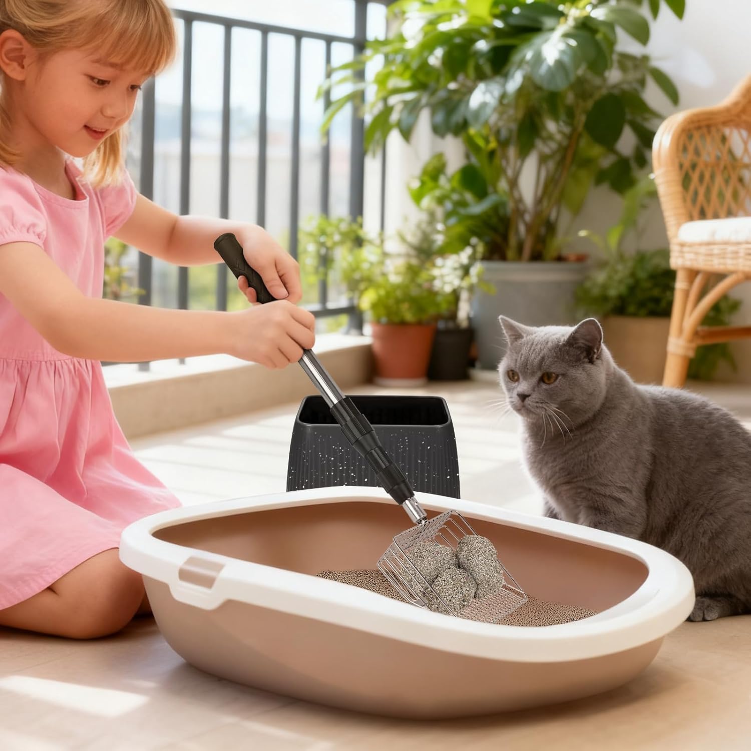 XBX Long Handle Cat Litter Scoop with Holder, Adjustable Extendable Metal Litter Scooper, Stainless Steel Shovel Sifter for Litter Box Cleaning, Durable Cat Pooper Scooper for Home Use - Image 8