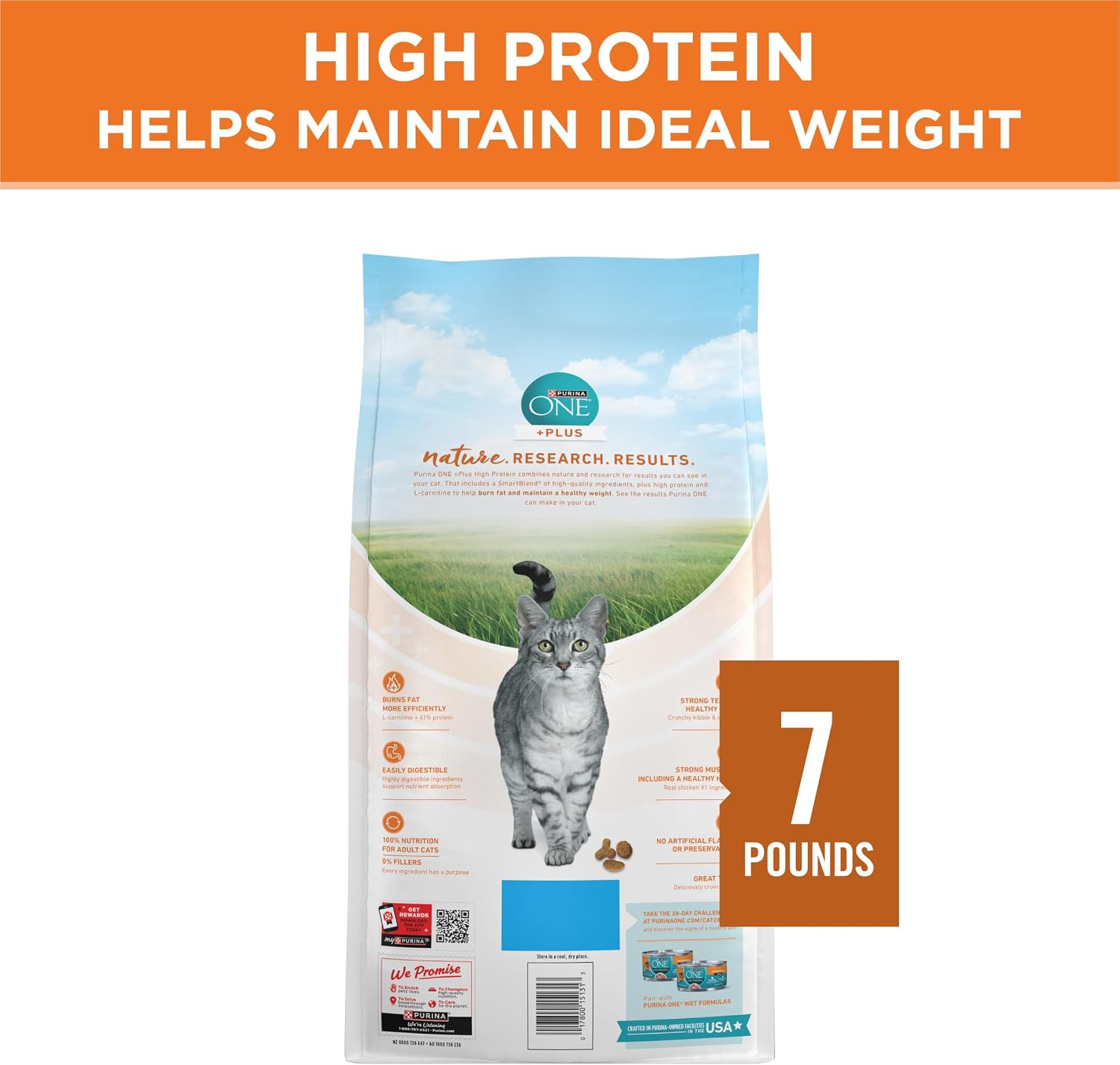Purina ONE High Protein, Healthy Plus Ideal With Chicken Dry Cat Food Control Formula - 7 lb. Bag - Image 8