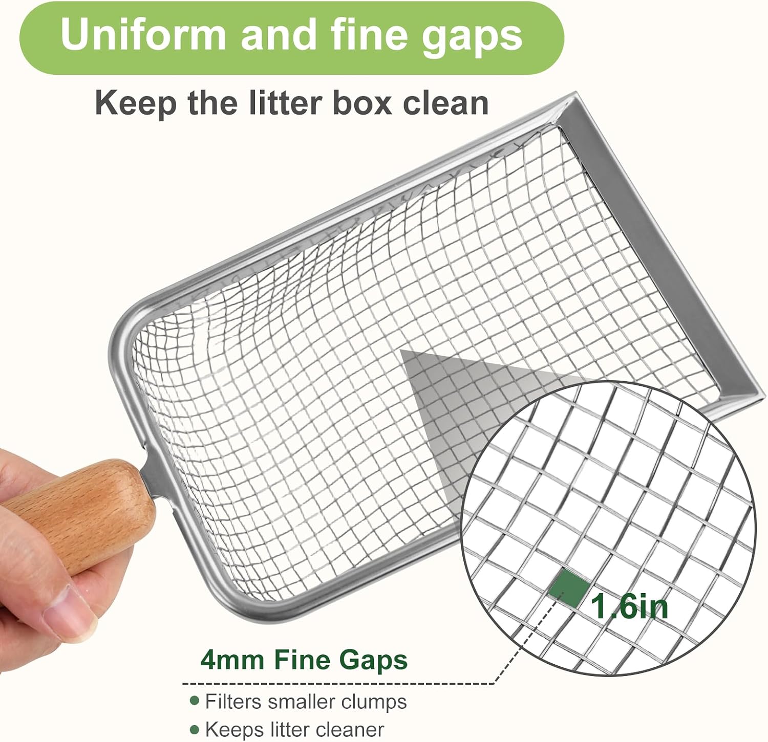 XBX Cat Litter Scoop with Holder – Metal Mesh Litter Scooper, Wooden Handle Fine Litter Scoop with Small Holes for Litter Box, Efficient Sifting and Easy Cleaning - Image 4