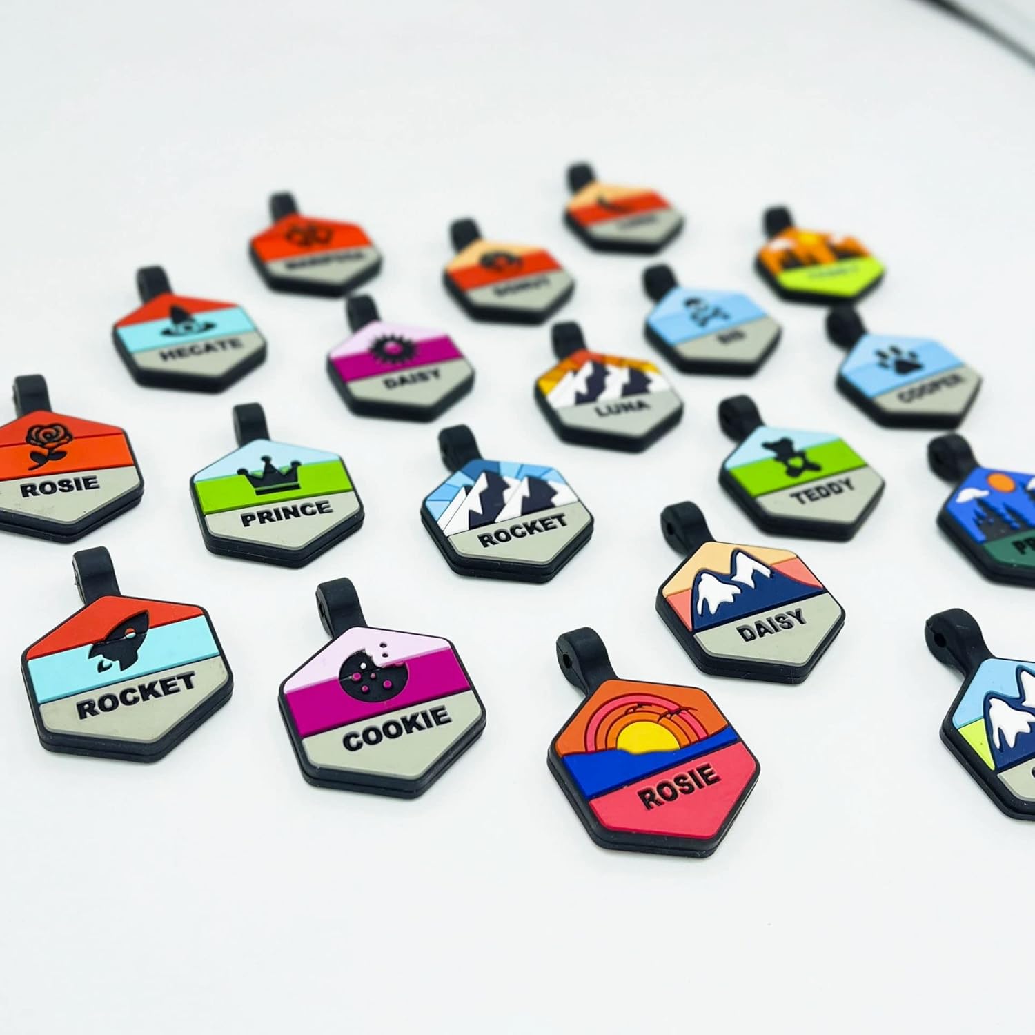 Silent Dog Tag Personalized with 5 Lines of Custom Deep Engraved Durable Soundless Silicone Pet ID Name Tag Hexagon Snow Mountain Boy - Image 3