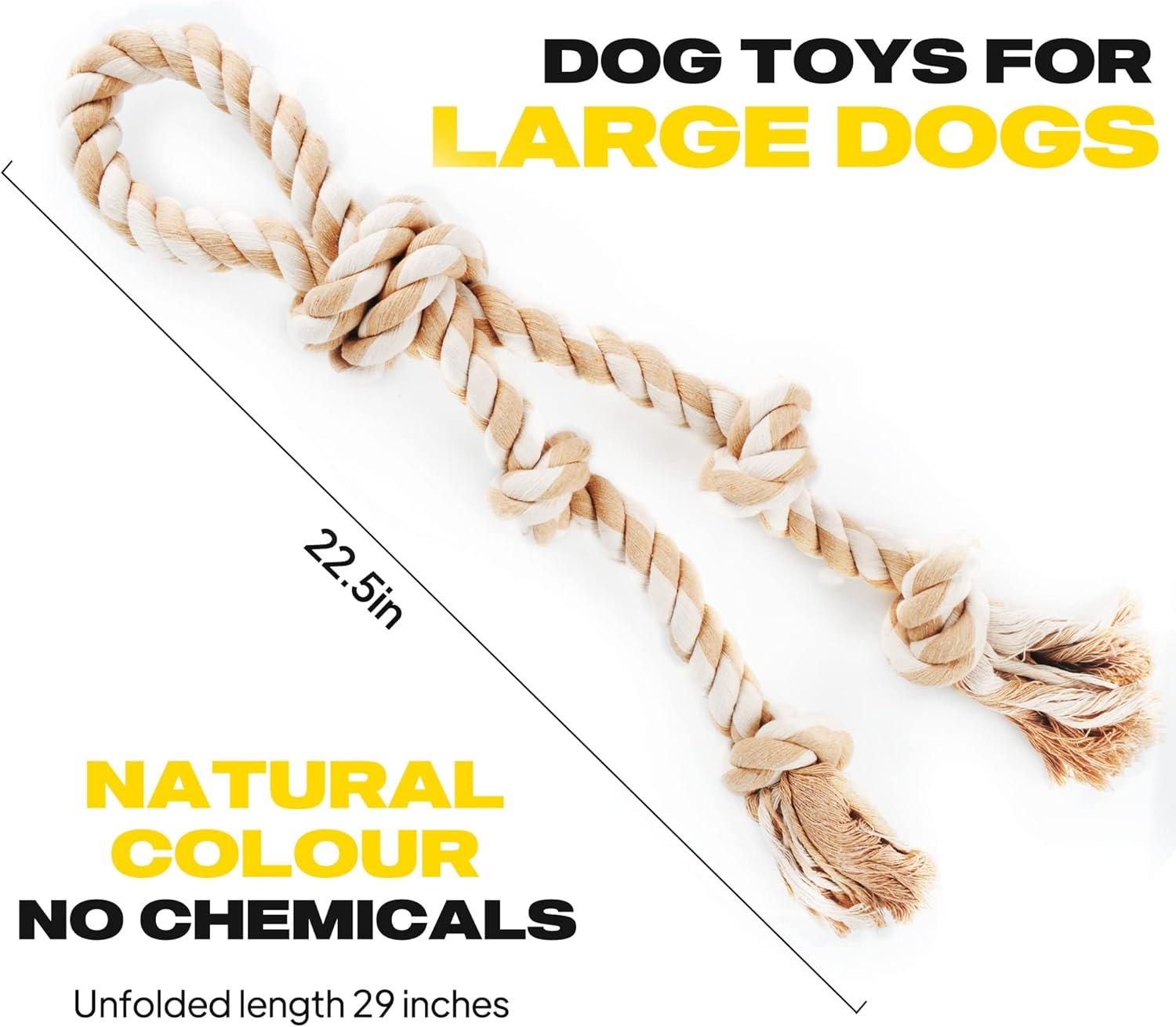 Fida Dog Rope Toys for Aggressive Chewers,Large Dog Toy Designed for Tug of War, Tough Dog Rope Toy Indestructible Made of Undyed Natural Cotton, 29" Large Dog Toys with 3 Big Knots and a Handle - Image 5