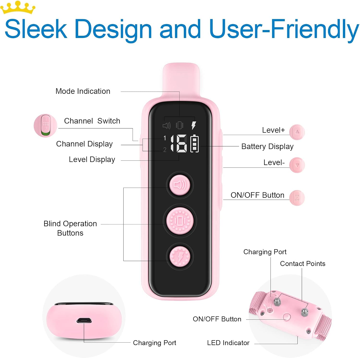 Bousnic Dog Shock Collar for 2 Dogs - (8-120lbs) Waterproof Rechargeable Electric Dog Training Collar with Remote for Small Medium Large Dogs with Beep Vibration Safe Shock Modes(Pink) - Image 7