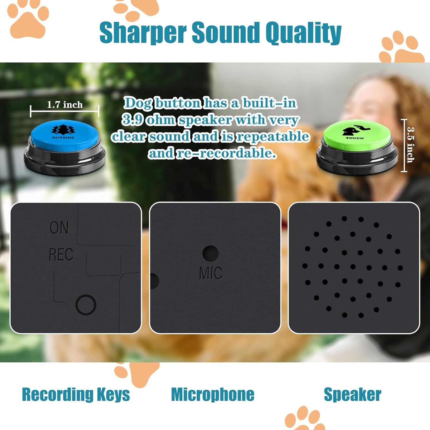 Dog Buttons for Communication Starter Pack 8 Dog Talking Button Set, 30s Voice Recording Speaking Button Pet Speech Training Buzzers with 30 Scene Stickers and Dog Button Mat for Animal Training - Image 6