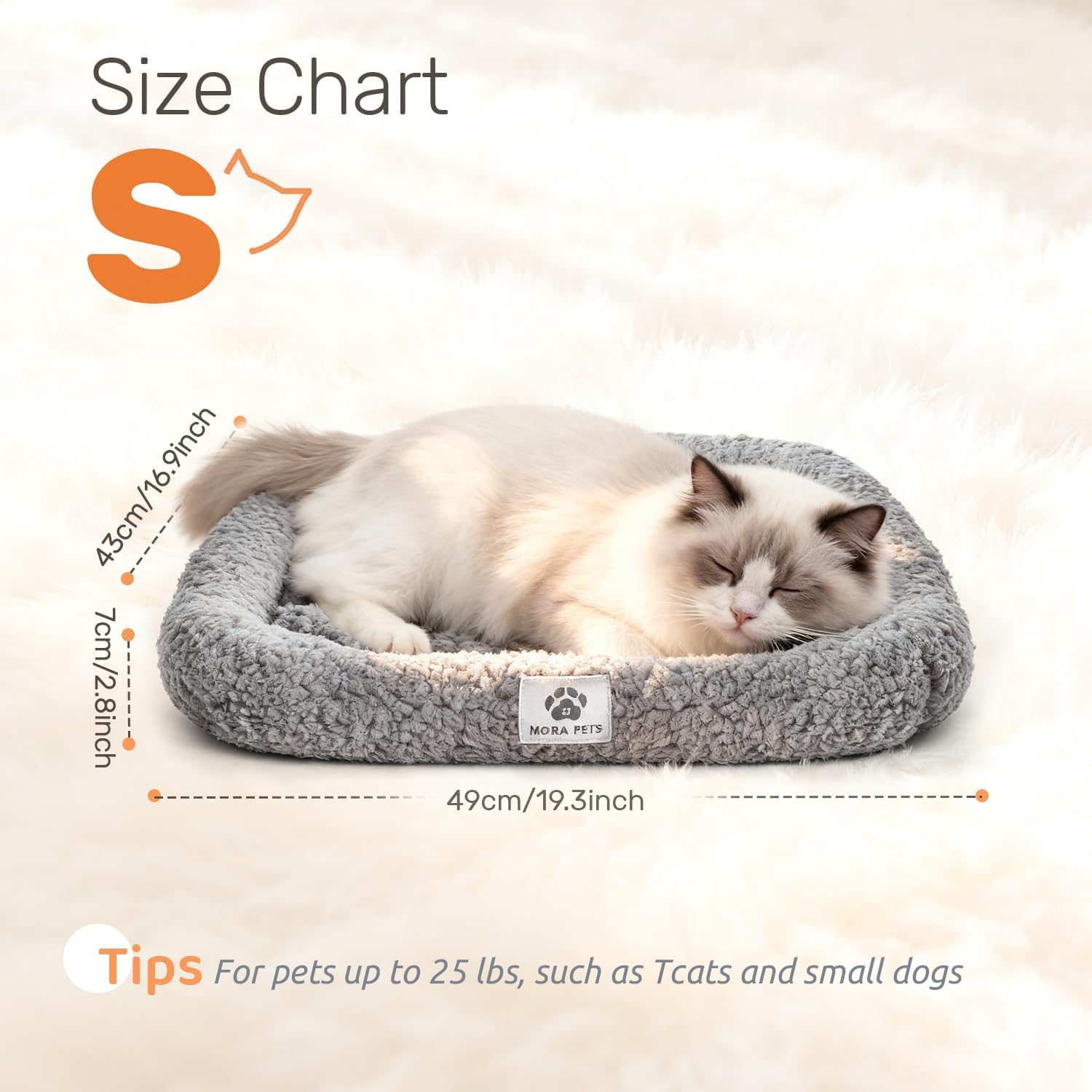 Mora Pets Self Warming Cat Bed Self Heating Pet Pad with Bolster and Foam Washable Removable Cover Non Slip Thermal Sherpa Fabric Pet Mat Grey 20 Inch - Image 5