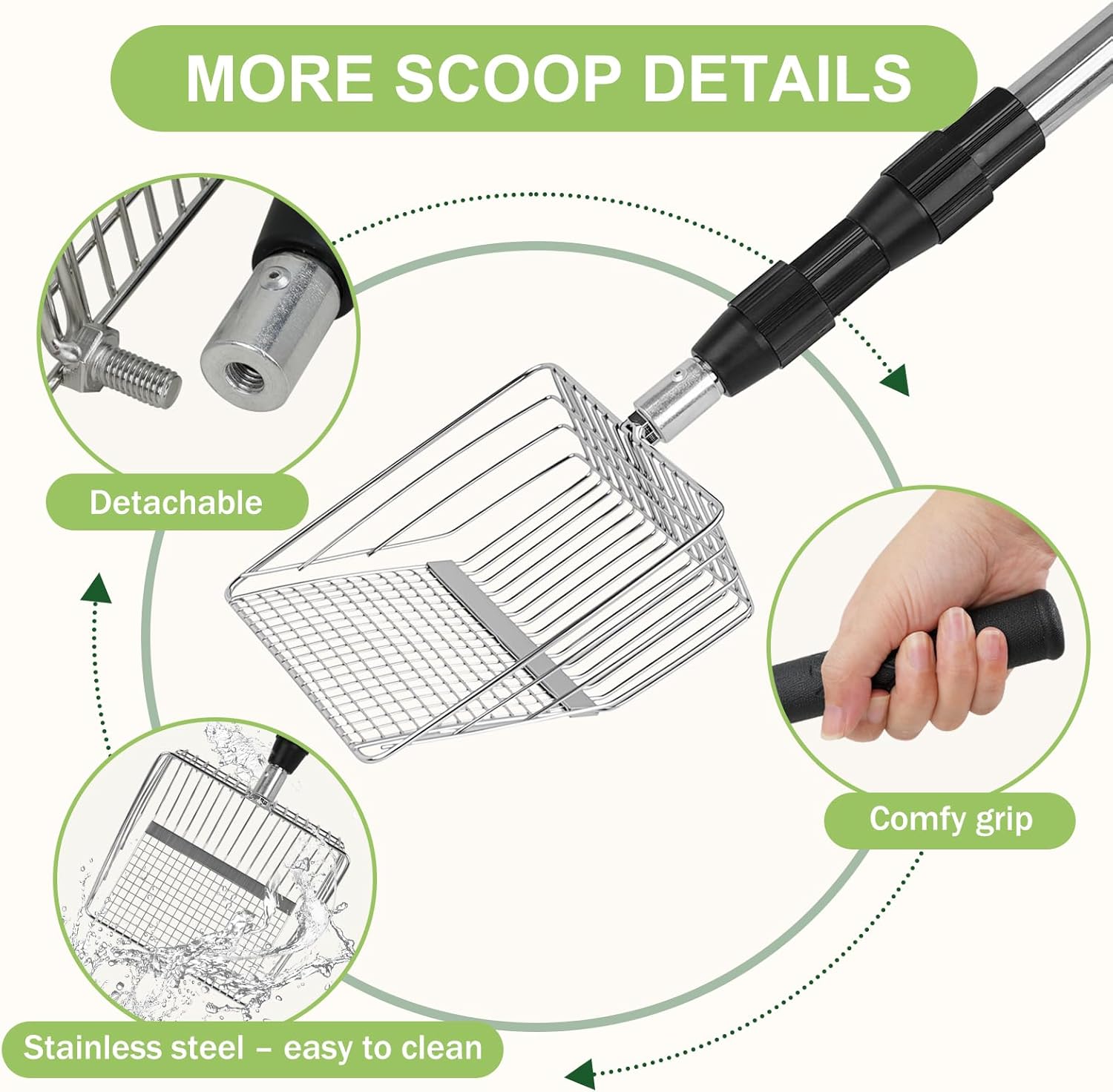 XBX Long Handle Cat Litter Scoop with Holder, Adjustable Extendable Metal Litter Scooper, Stainless Steel Shovel Sifter for Litter Box Cleaning, Durable Cat Pooper Scooper for Home Use - Image 6
