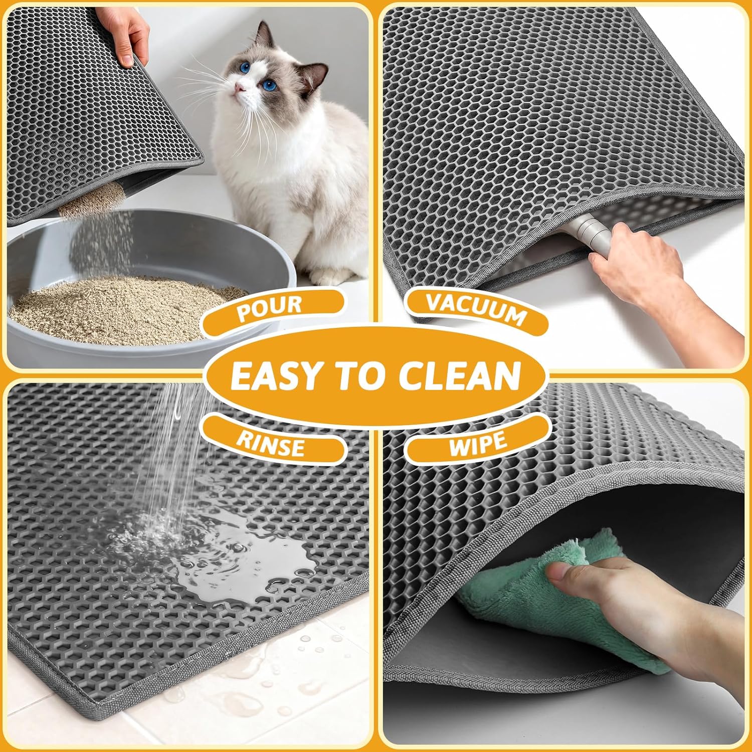 Pieviev Cat Litter Mat Double Layer Waterproof Urine Proof Trapping Mat 1 Pack (Gray, 24x15 Inch (Pack of 1)) - Image 6